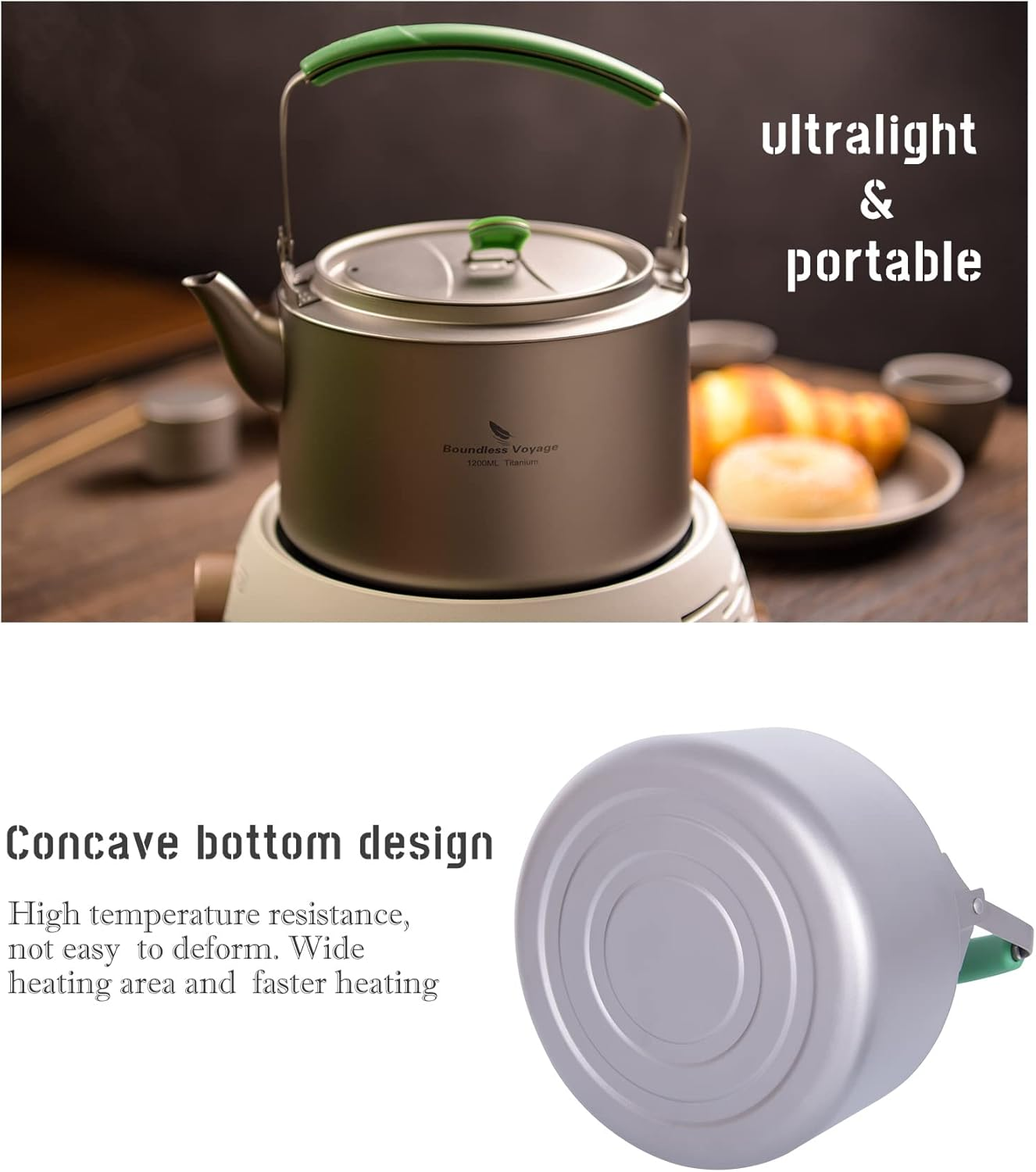 Boundless Voyage Titanium Kettle 800Ml/1200Ml with Folding Handle Filter Outdoor Camping Big Capacity Teapot - 800Ml image number 6