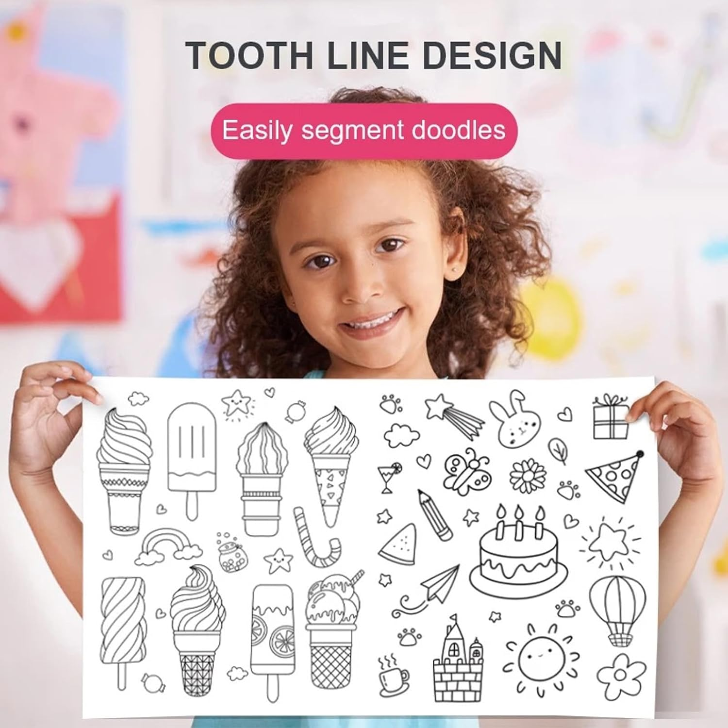 MYLEUS 2 PCS 118X11.8 Inch Coloring Paper Roll for Kids,Sticky Drawing Paper Roll, DIY Drawing Color Filling Paper, Educational Toys,Kids Birthday Christmas Party(Vehicle & Food) image number 3