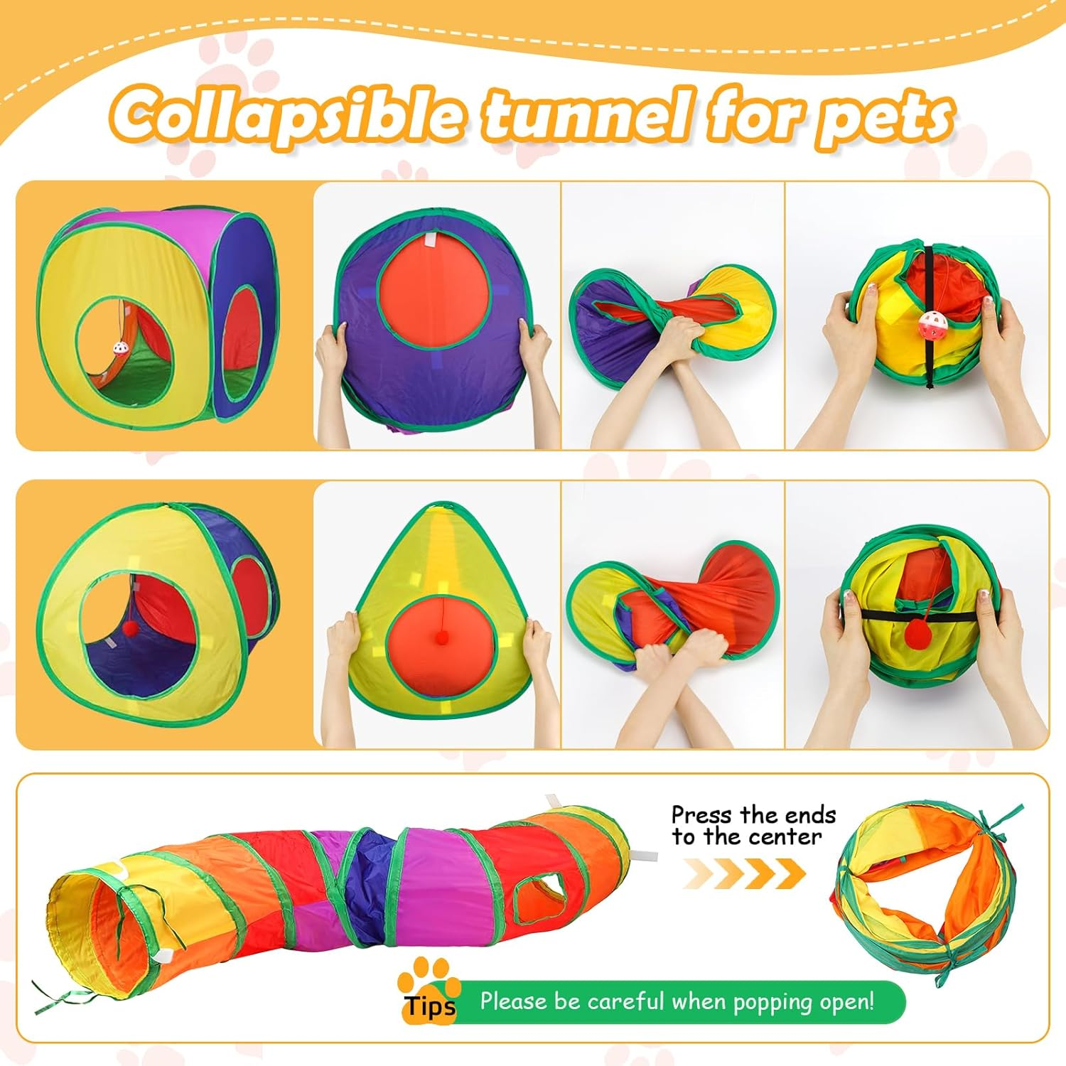Interactive Cat Toy Cat Tunnel Play Tunnel 3 in 1 Cat Tent for Cats Dogs Rabbits Children Foldable Rabbit Tunnel Cat Toy Rustling Tunnel with Storage Package for Indoor and Outdoor Use image number 4
