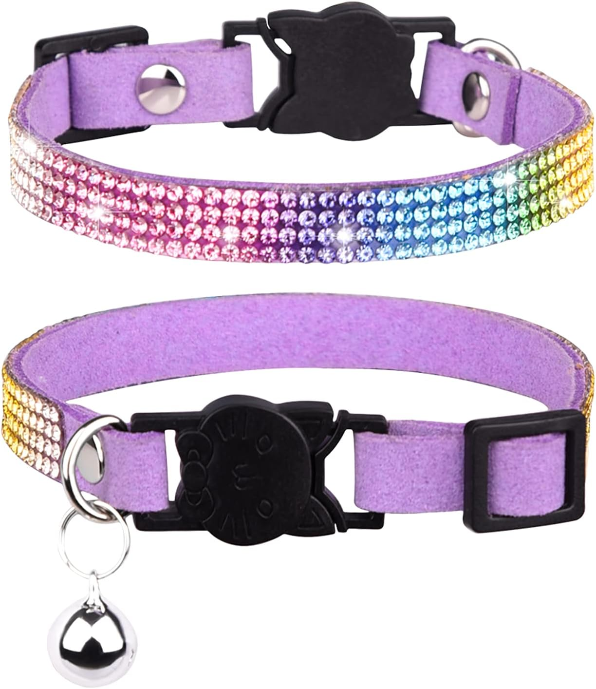 Cat Collar Breakaway Bling Diamond Rhinestone with Bell Adjustable for Cats and Kitten Girl Boy (Purple)