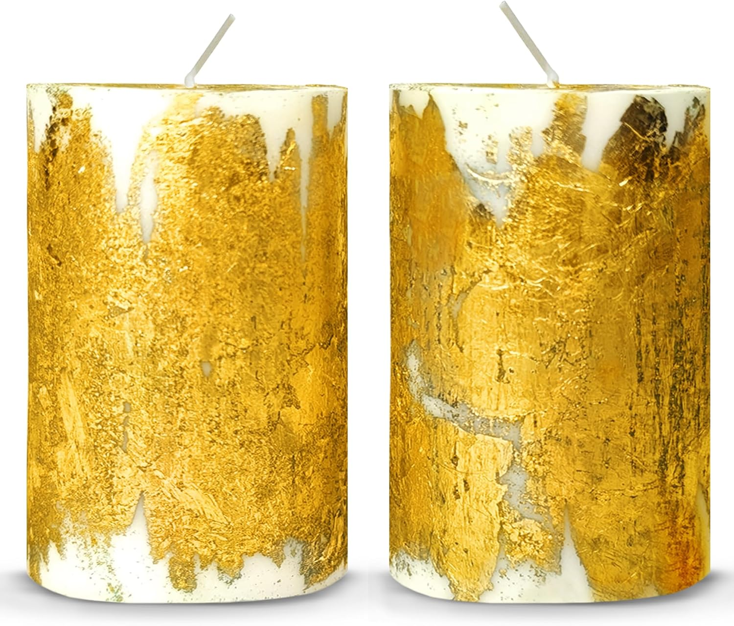 Apexor 2‑Pack Gold Foil Pillar Candles &ndash; Lavender Scented, Dripless White Candles for Home D&eacute;cor, Weddings & Gifts