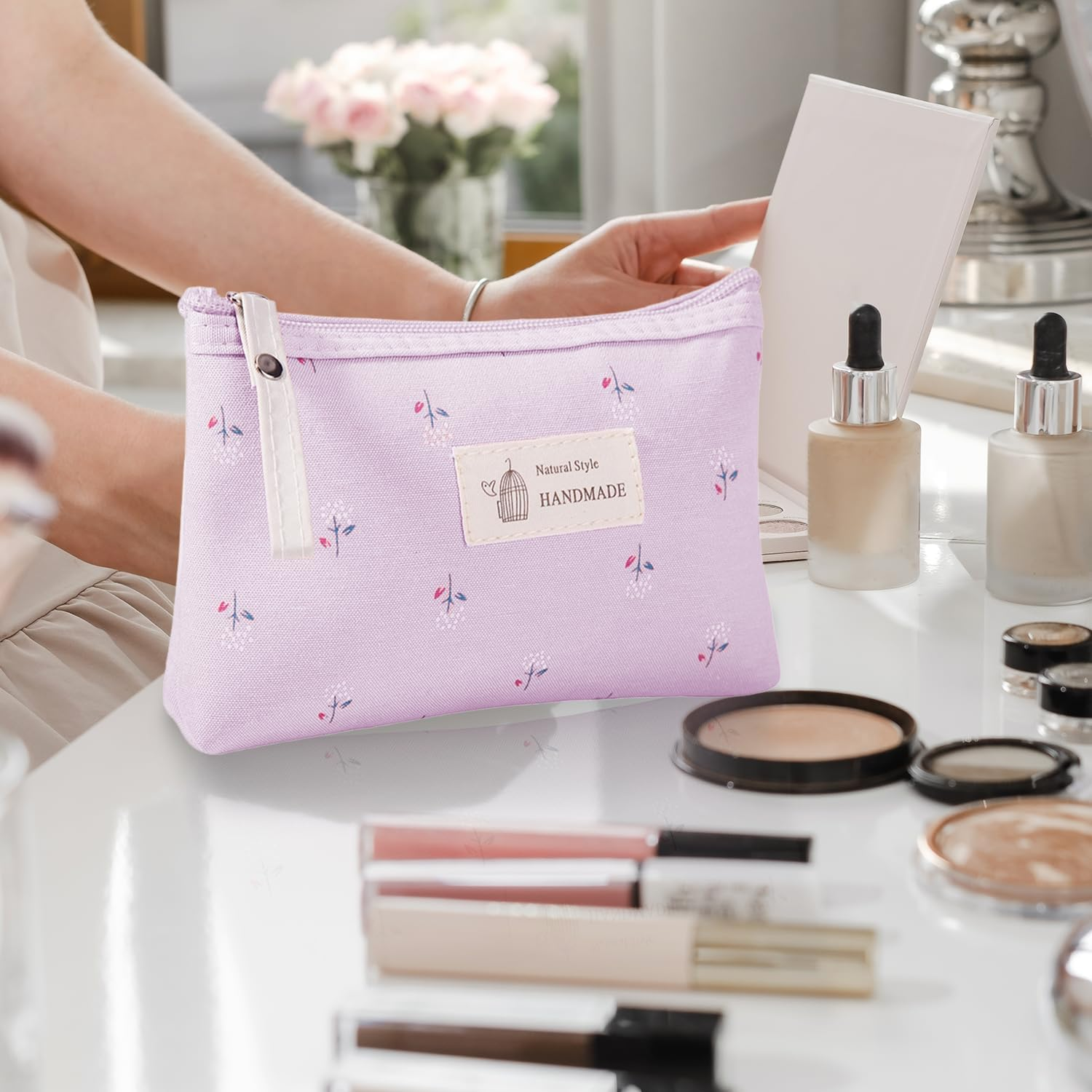 Ally-Magic E23-XXHZB4 Cosmetic Bag, Small Cosmetic Bag, Elegant with Floral Pattern, Toiletry Bag for Women, Zip, Coin Bag image number 4