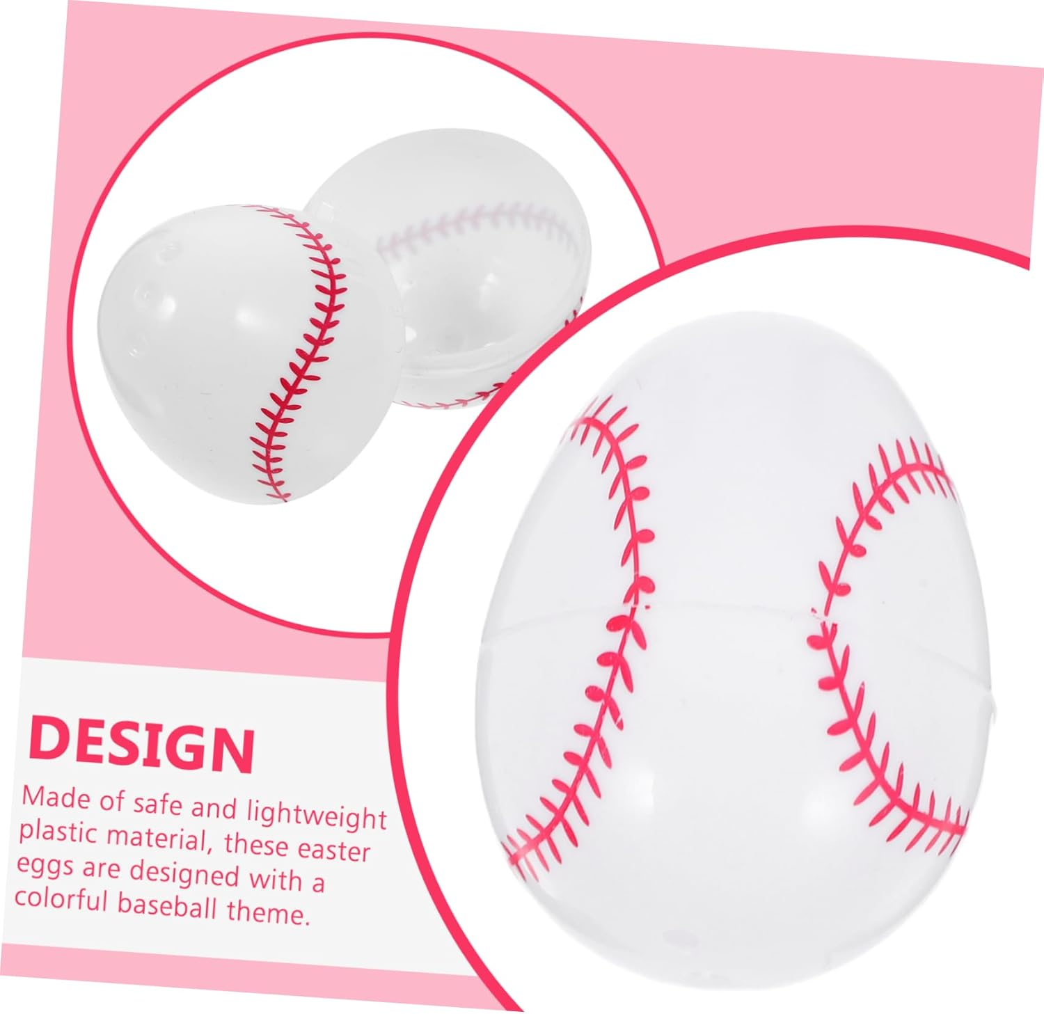 JOINPAYA 12Pcs Easter Egg Fillers Baseball: Design Sturdy Plastic Eggs Jumbo Eggs Basket Cups Easter Rounders Egg Decorating Party Supplies image number 6