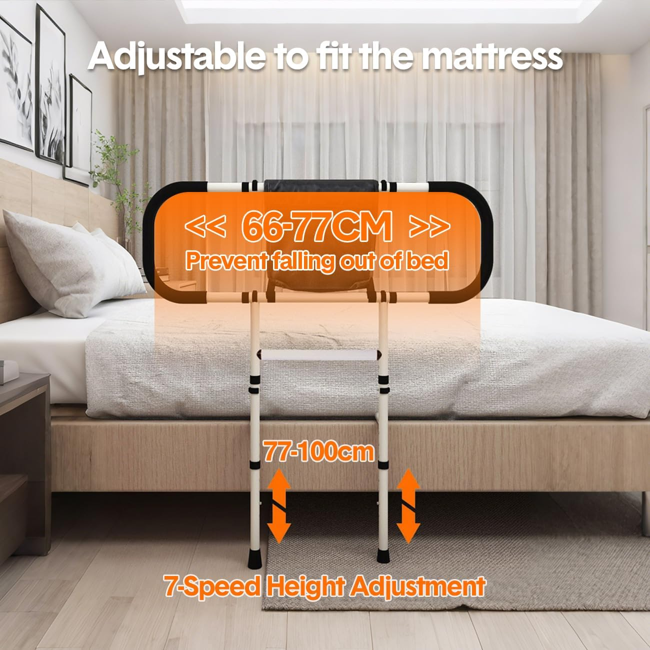 Bed Rails for Elderly Adults Safety Assistance, Bed Guardrails for Elderly Stand Adjustable Width and Height, Foldable Bedside Support Rail Bed with Pocket and Grab Bar image number 4