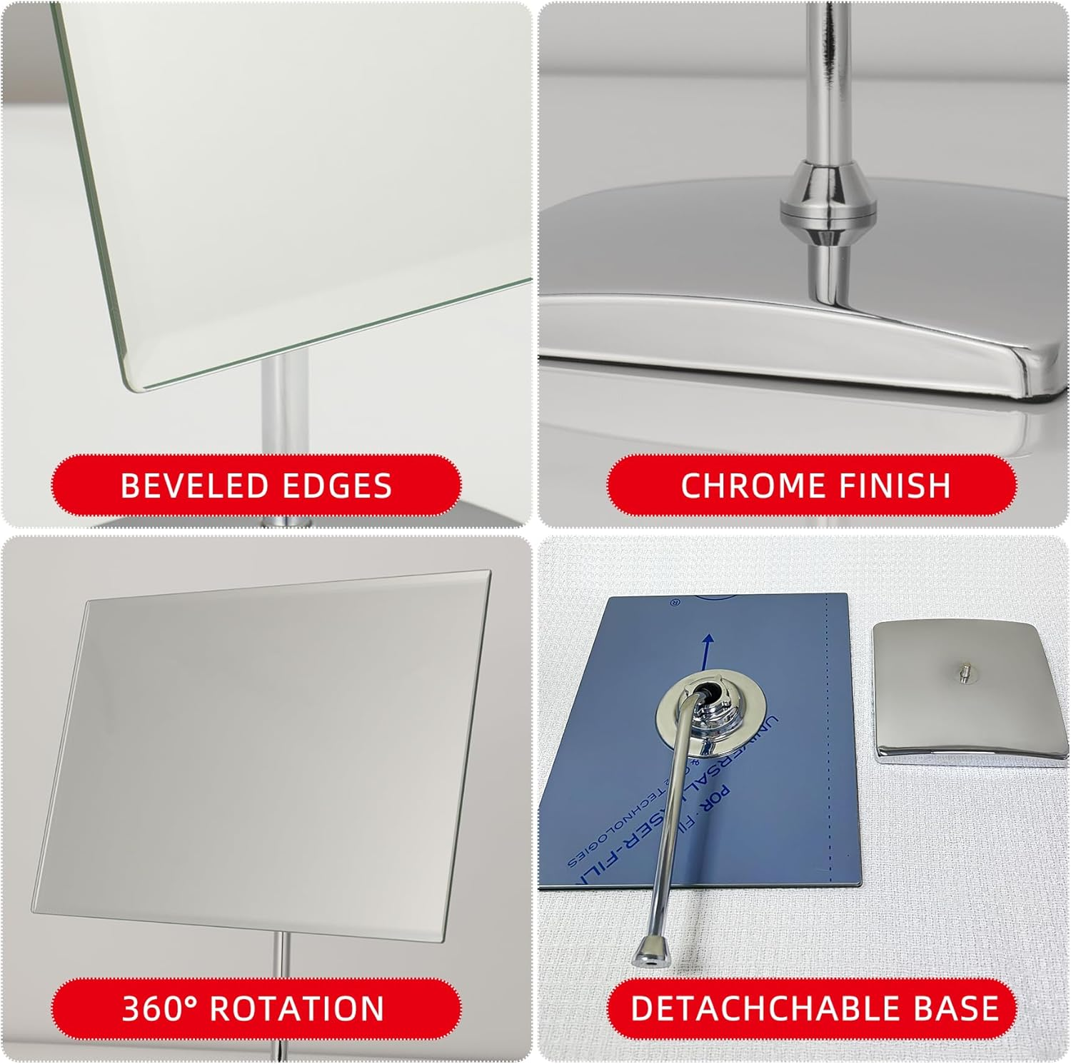 1X Rectangular Makeup Mirror, 18X25Cm Metal Desk Mirror, Table Mirror with Stand, Vanity Mirror for Counter, Bedroom, Bathroom, Dorm image number 5