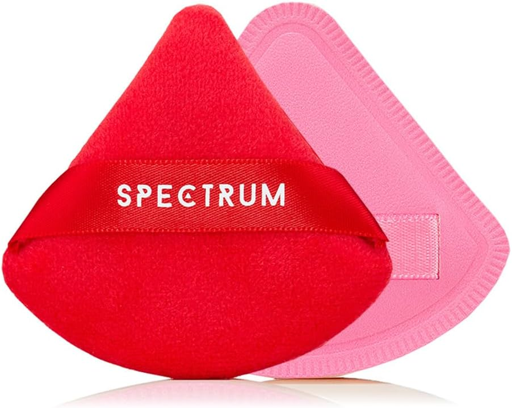 Spectrum Collections Brush Club Makeup Puffs, Soft Velour Triangle Powder Puff for Setting and Baking, Marble Rubycell Blending Sponge Make up Puff for Blending Concealer, 2 Red and Pink Make up Puffs image number 1