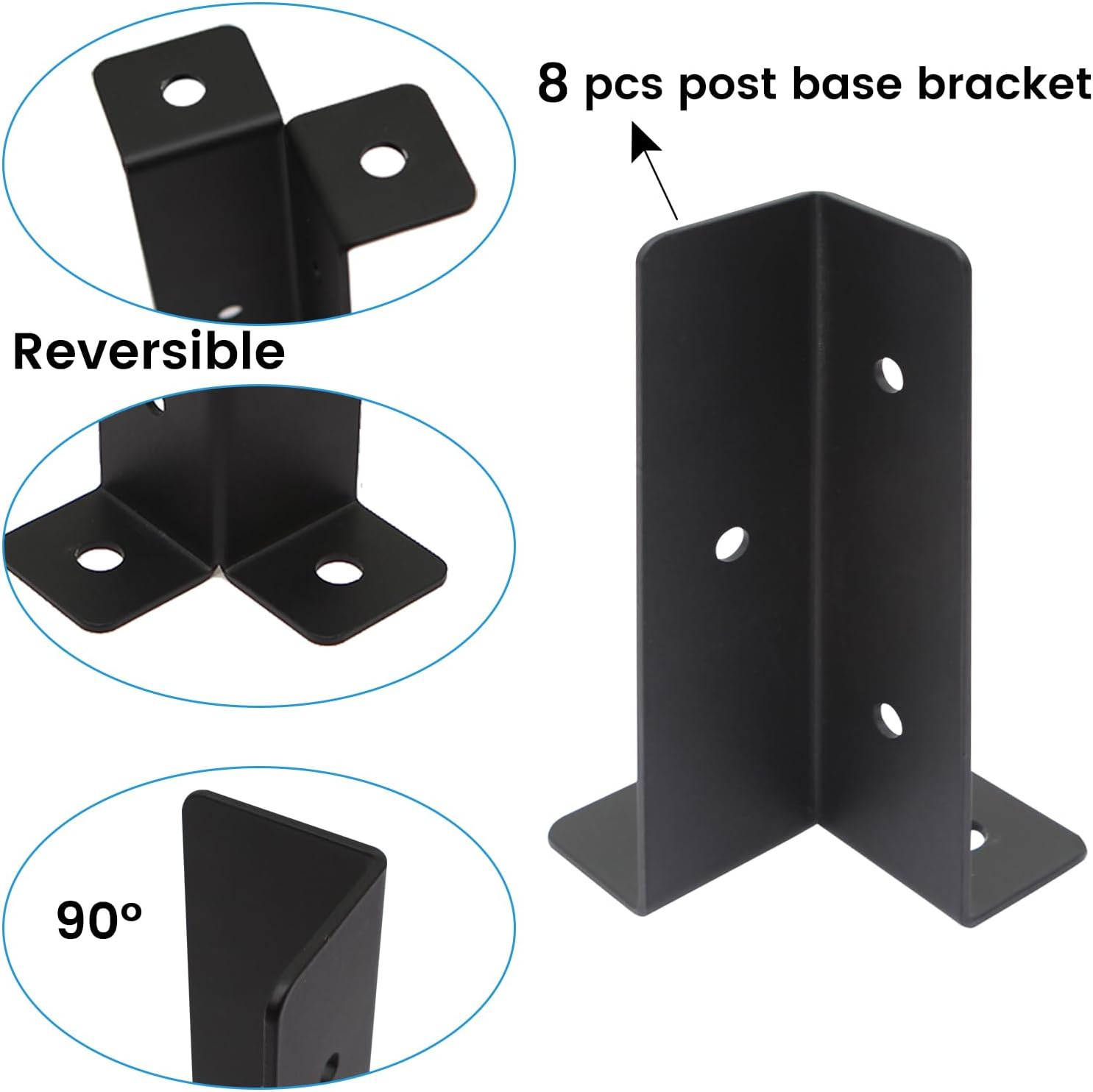 8 Pcs Adjustable Deck Post Anchor Base Brackets Fit 1.5X1.5,2X2,2X4,4X4 Post,Wood Fence Pergola Post Base Brackets Kit,Heavy Duty Half Column Black Post Brackets Support Base Brackets for Deck Railing