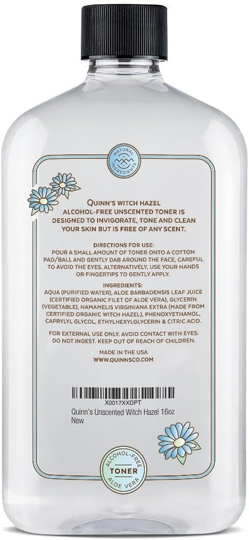 Quinn'S Alcohol-Free Witch Hazel 470Ml - Unscented Aloe Vera Natural Toner for Face & Skin image number 3