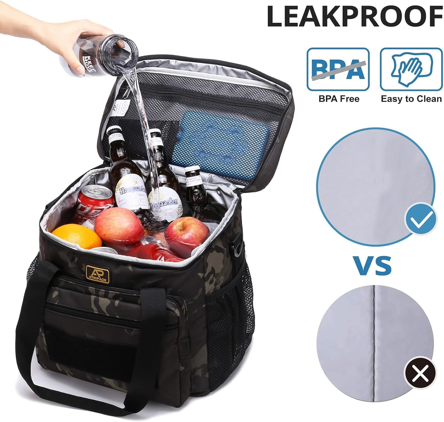 Lunch Box for Men, Tactical Lunch Bag MOLLE Webbing Leakproof Insulated Large Lunch Cooler Women Adult Meal with Adjustable Lunch Pail for Work Finishing Picnic Office - Black image number 4