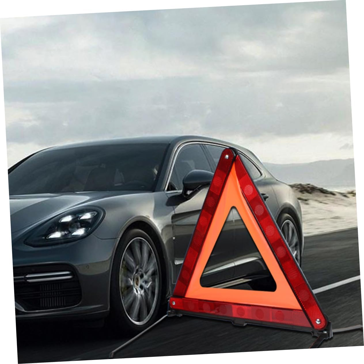 NOLITOY Red Reflective Roadside Warning Sign Triangle with Weighted Base for Vehicle Emergency Safety Stable Design for Cars Trucks Suvs and Motorcycles image number 5