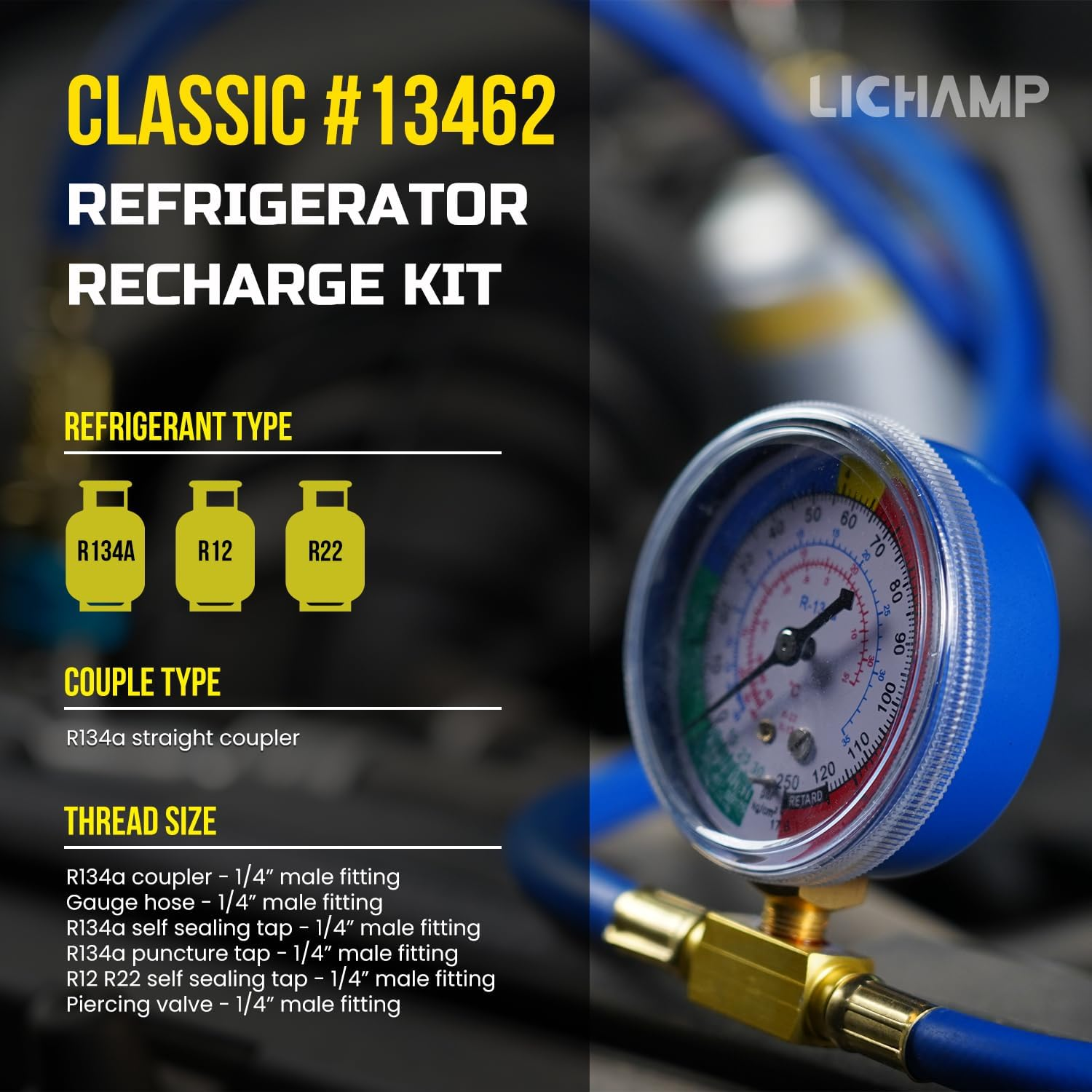 Lichamp A/C R134A Refrigerator Freon Recharge Kit with Bullet Piercing Valve, Piercing and Self-Sealing Can Tap 134A image number 3