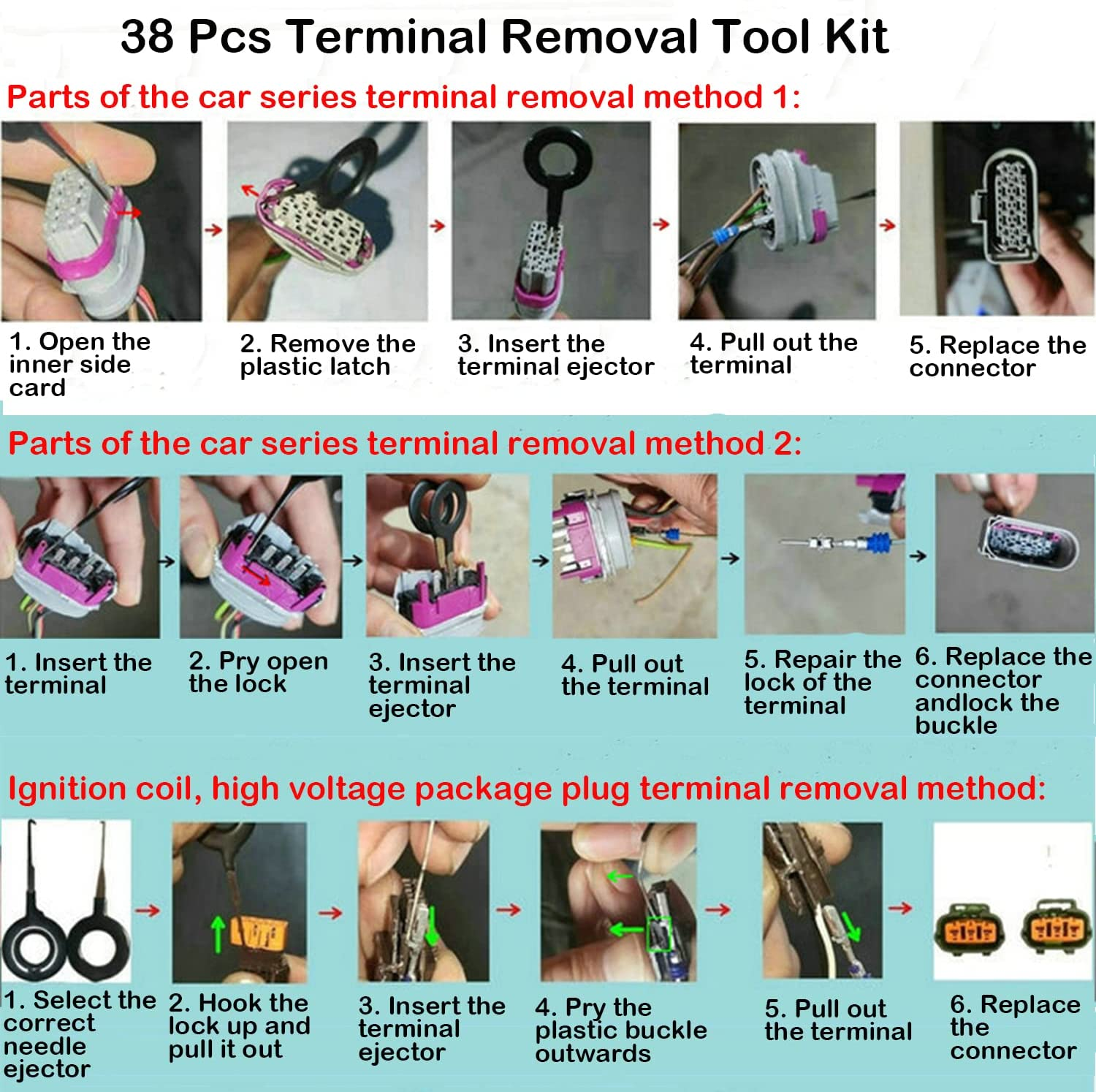 Taicols 38 Pcs Terminal Removal Tool Kit, Terminal Ejector Kit for Car, Wiring Crimp Connector Auto Terminals Removal Key Tool, Pin Extractor Puller Repair Remover Key Tools for Auto Wire Connector