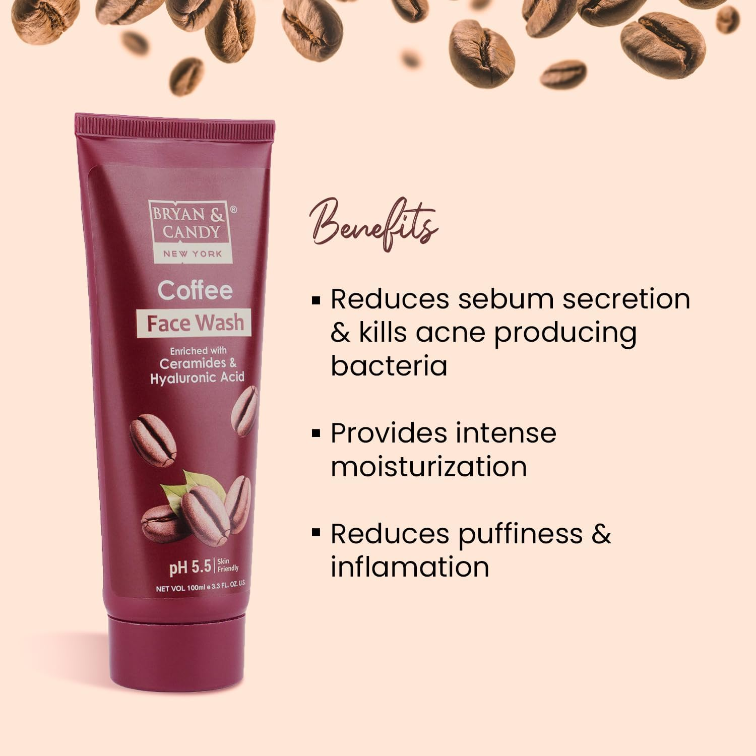Bryan & Candy New York Coffee Face Wash for Men and Women Enriched with Ceramides and Hyaluronic Acid (100 Gm) image number 2