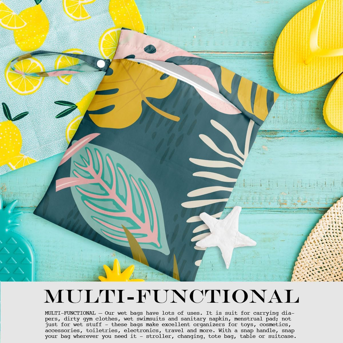 Wet Bag, Wet Dry Bag, Wet Bag for Swimsuit, Travel, Beach, Pool, Diapers, Dirty Yoga Gym Clothes, Makeup Bag, Waterproof Tropical Palm Leaves Decor Jungle Palm Leaf Favors - Girls Trip - Orange image number 3