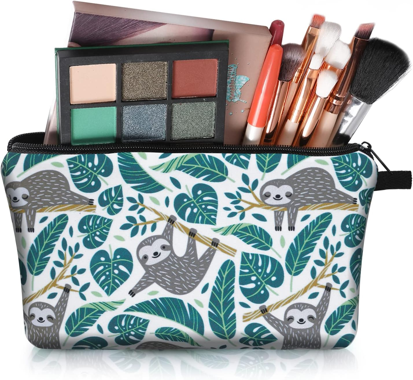 Sibba Canvas Cosmetic Bag Handbag Small Pouch Purse Zipper Pencil Case Toiletry Organizer Storage Beauty Makeup Travel Accessory for Teen Girls, Green Sloth, 21.5 X 14.5 X 1.5 Cm, Bag Organiser image number 2