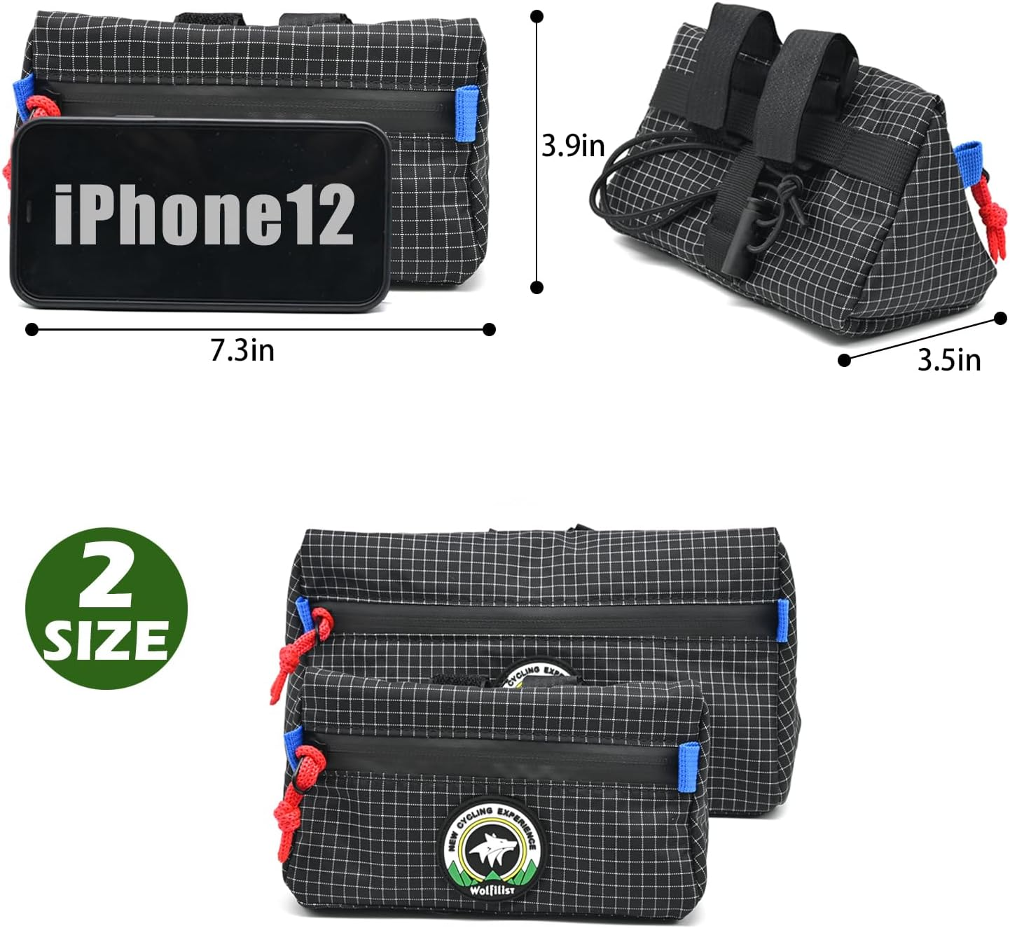 Bike Handlebar Bag, Kids Bicycle Front Basket Pack,Waterproof Bikes Bag,Small Bicycle Handle Bar Bag for Boys Girls Men Women (Black) image number 3