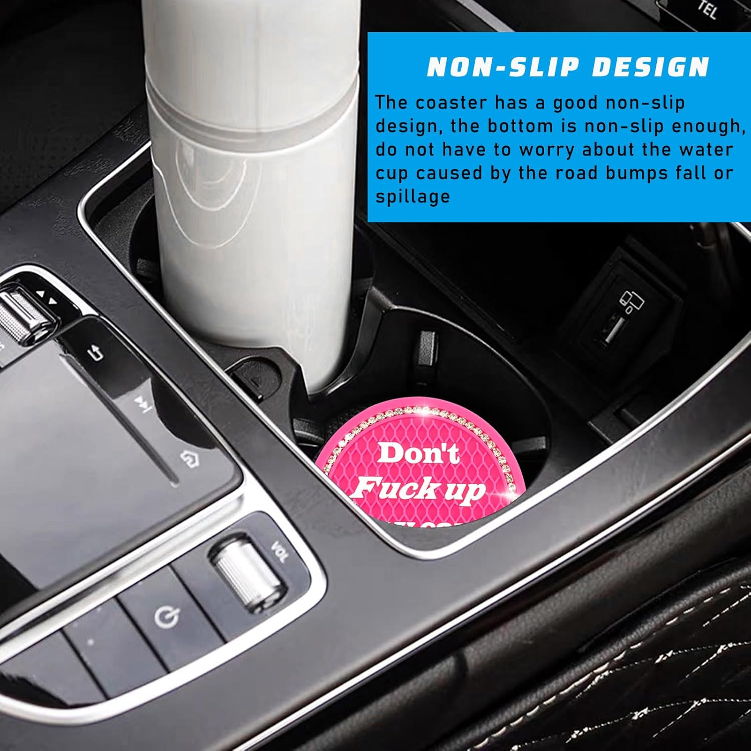 4 PCS Bling Car Cup Coaster, 2.75 Inch Anti-Slip Cup Holder Insert Coasters, Universal Crystal Rhinestone Auto Drink Car Cup Mat, Interior Car Accessories for Women Girls (Rose Red) - Black image number 2