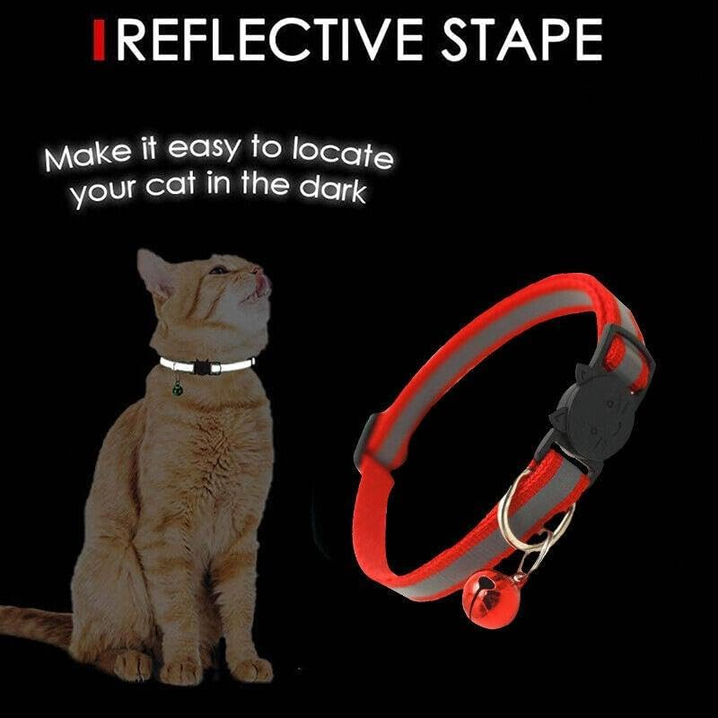 AIMALL 1 Pack Reflective Cat Collar with Safety Release Breakaway Buckle and Bell for Kitten Puppy Small Dog &ndash; Adjustable Nylon with White Stripe, 12 Colour Options - Borland image number 4