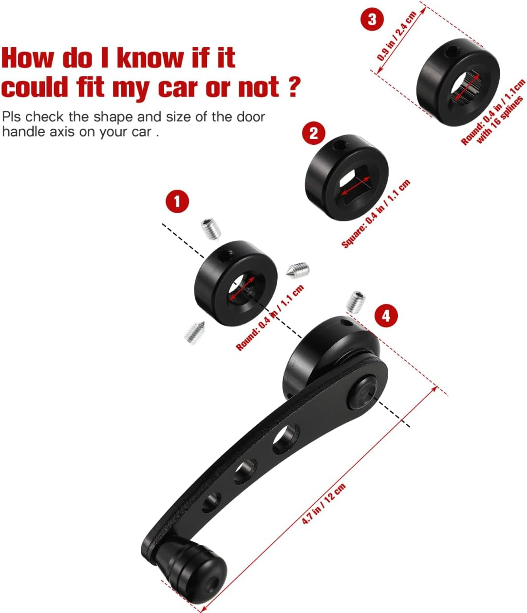 1 Set Car Doors Crank Handle Aluminum Winder Crank Car Window Crank Handle Window Winder Crank Handle Replacement Universal Window Crank Door Knob Opener Cranks Kit Colorado Lift image number 2