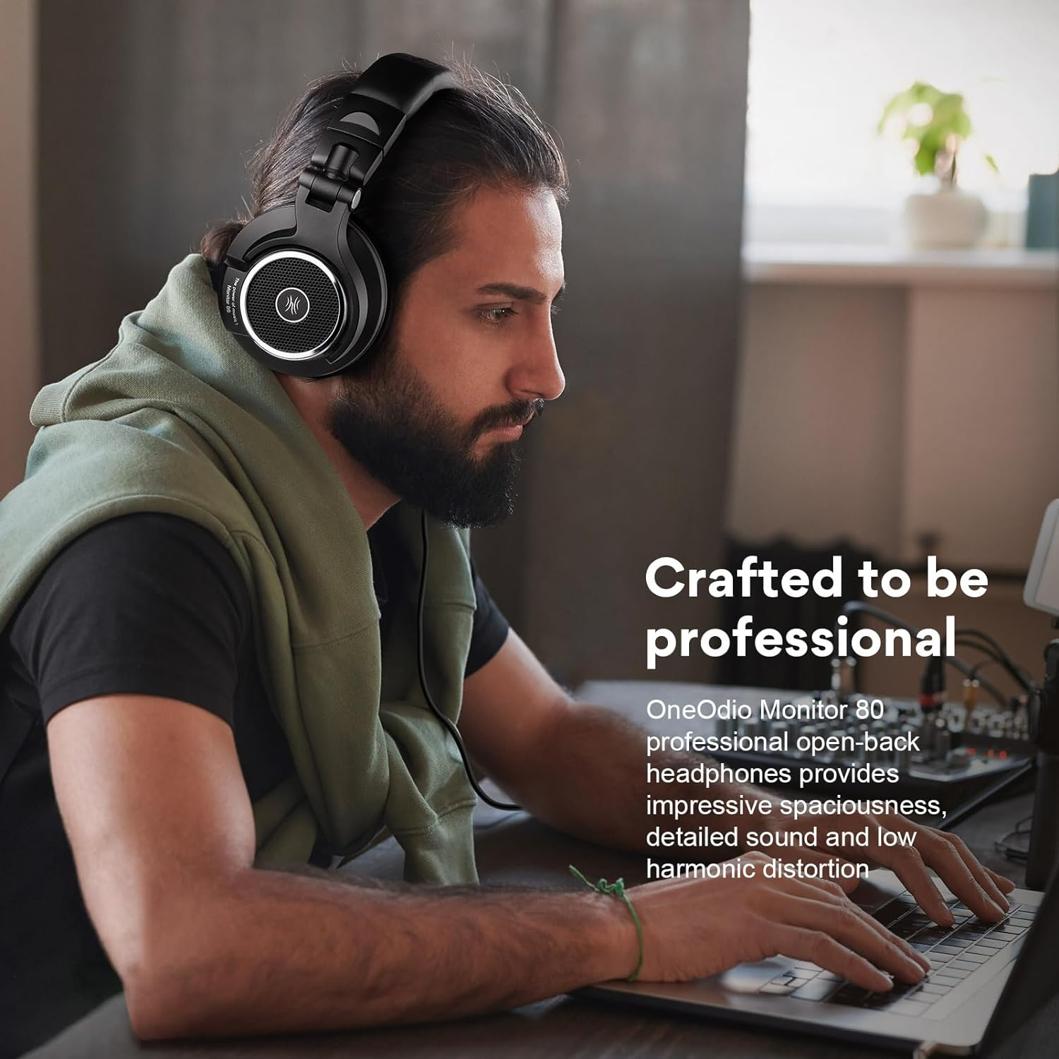 Oneodio Monitor 80 Open-Back Headphones - Studio Headphones for Mixing Mastering Editing Wired Over-Ear Headphones for Professional Studio Applications, 250 Ohm Velour Earmuffs, Noise Isolating