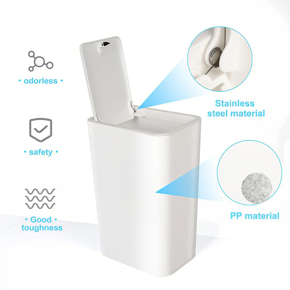 2 Pack Slim Space-Saving Trash Can with Press Top Lid, 12L Durable Plastic Garbage Bin for Kitchen, Bathroom, RV, Office, Small Container Wastebasket for Narrow Spaces (White) image number 6
