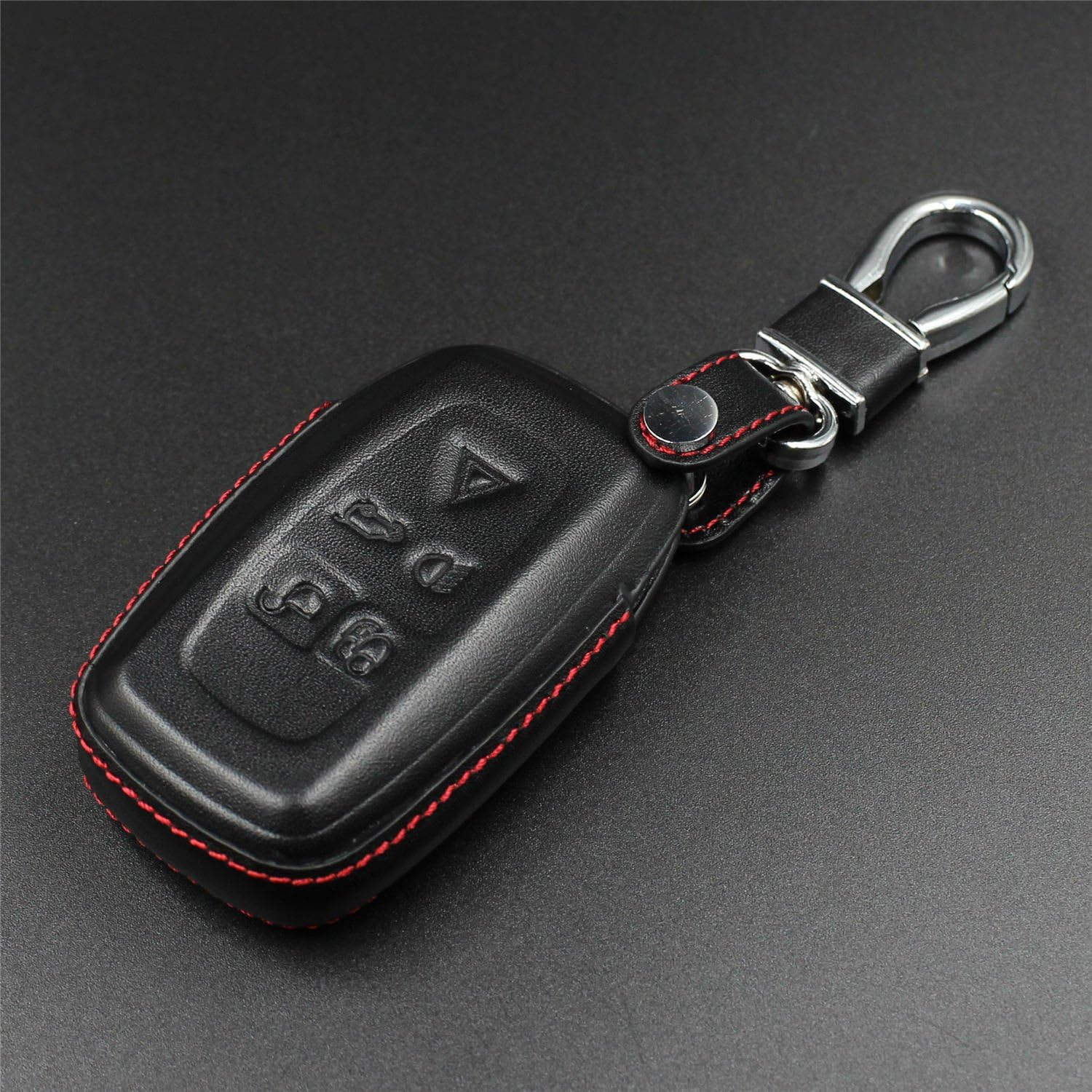 M.Jvisun Men Women Genuine Leather Key Fob Cover for Land Rover Discovery 4 LR4 for Range Rover Evoque for Range Rover Sport Car Remote Key Case Pouch with Key Ring Keychain - Black image number 4