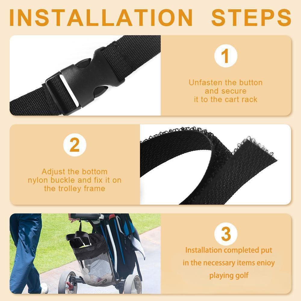 Golf Push Cart Storage Bag, Lightweight Polyester Golf Cart Accessories, Durable Push Pull Cart Organizer(Black)