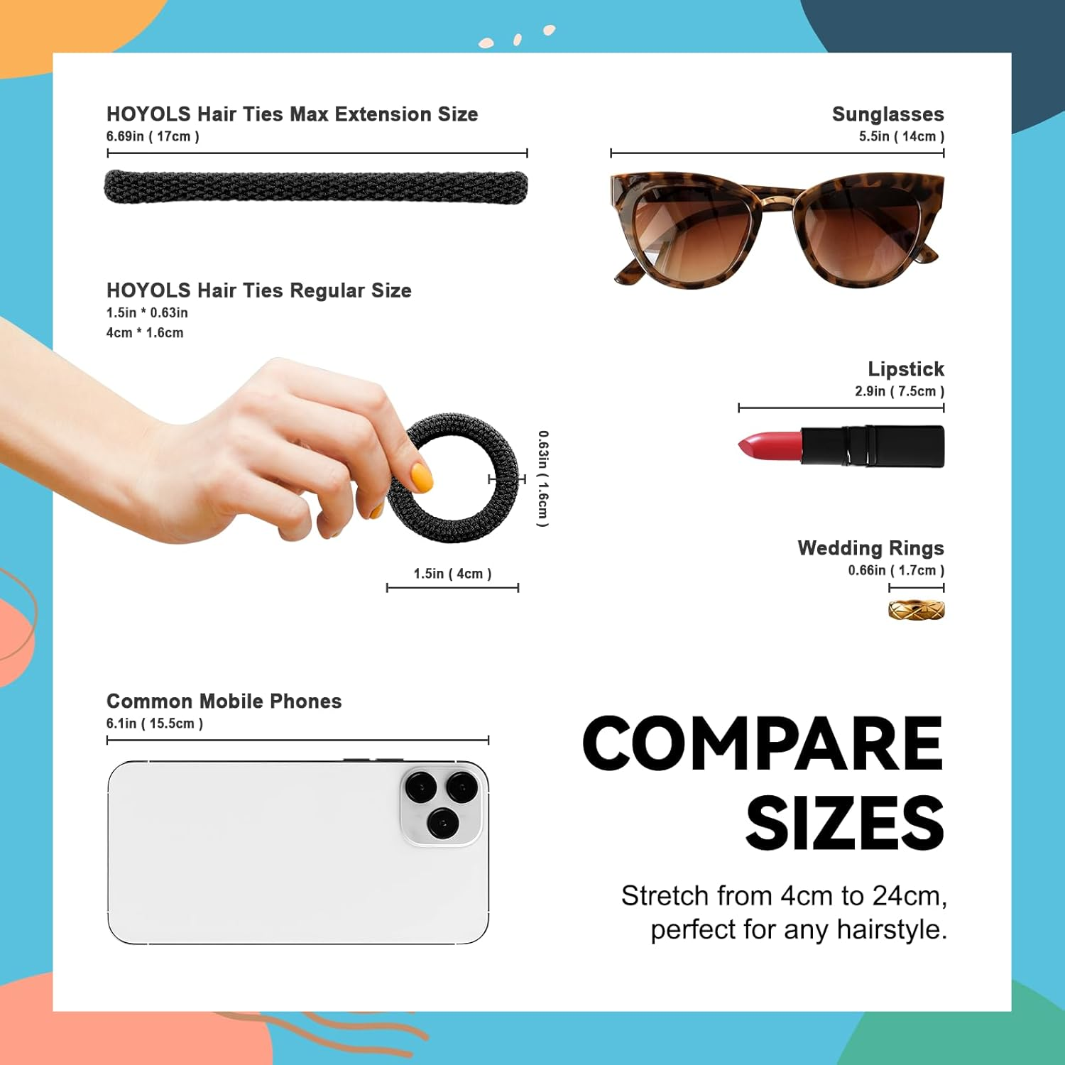 HOYOLS Black Seamless Hair Ties for Thick Hair, No Damage Ponytail Holders Elastics Scrunchies for Women Girls (Black) image number 4