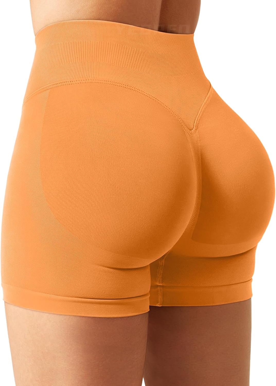 YEOREO Softhue Women Workout Gym Impact Shorts Hidden Scrunch Butt Lifting 4.5" Seamless Shorts Orange image number 2