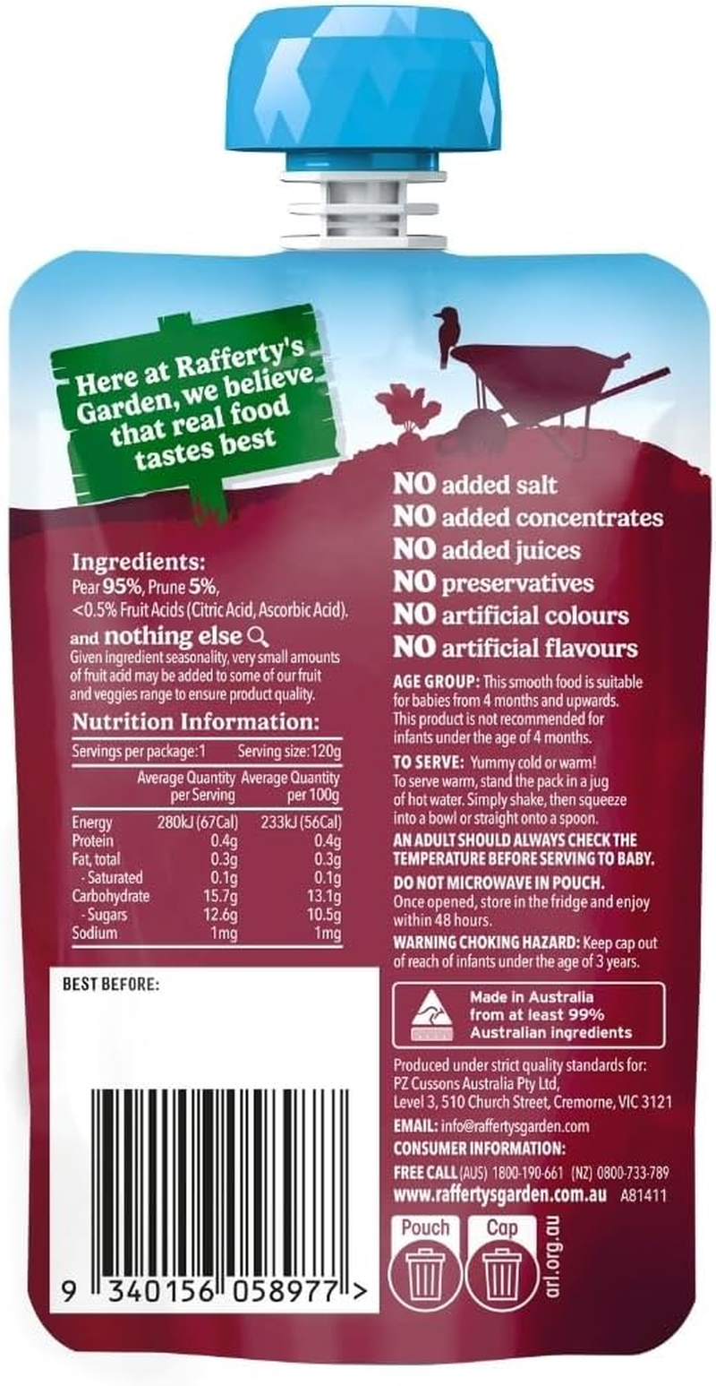 Rafferty'S Garden Pear and Prune Baby Food Pouch 4+ Months, 120G (Case of 6)