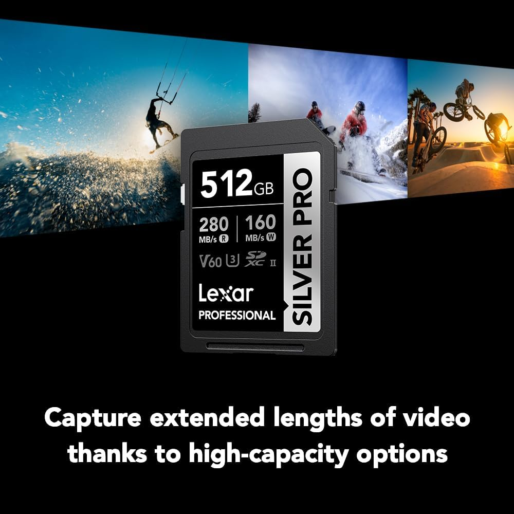 Lexar 512GB Professional Silver PRO SD Card, UHS-II, C10, U3, V60, Full HD, 4K, up to 280Mb/S Read SDXC Memory Card, for Professional Photographer, Videographer, Enthusiast (LSDSIPR512G-BNNNU) image number 2