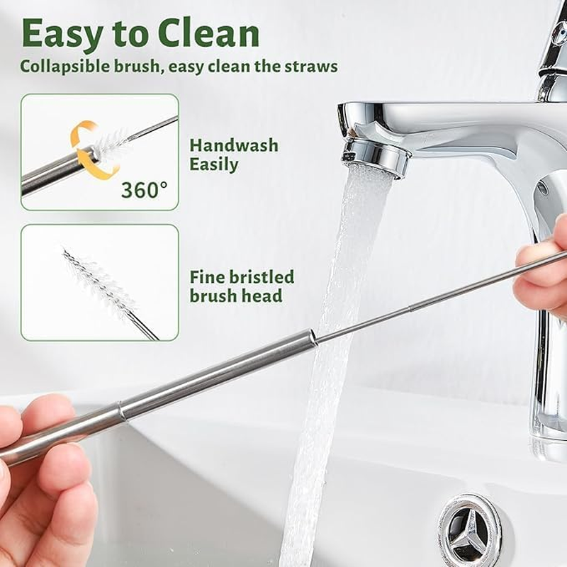 3PCS Reusable Straws Collapsible Stainless Steel Straws with Cleaning Brush & Silicone Tips, Portable Travel Telescopic Drinking Straws with Storage Case. image number 6