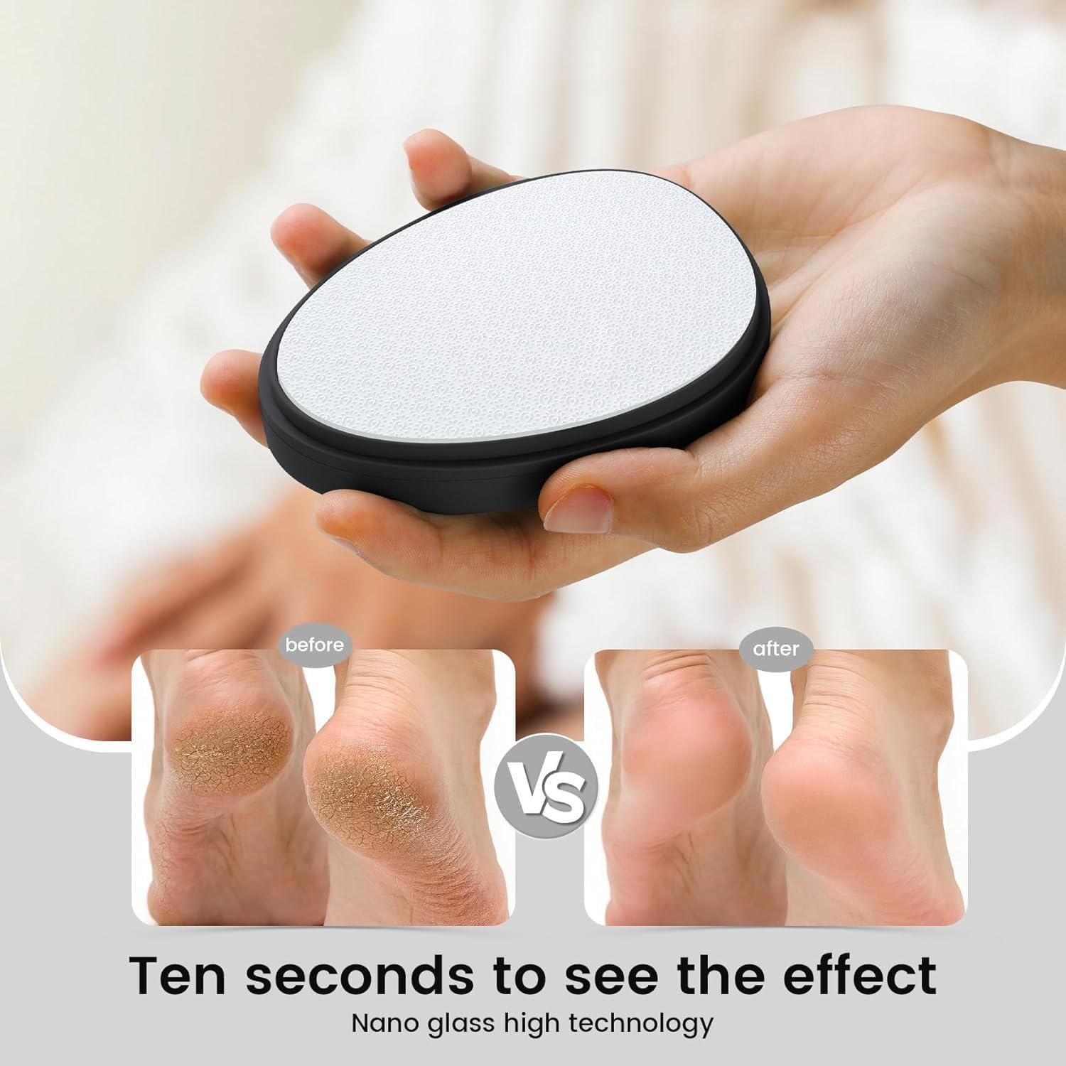 2 PCS Foot Pumice Stone Callus Remover with Cover, Gentle Exfoliating Nano Glass Foot File & Pedicure Tool for Dead Skin, Hard & Cracked Heels, Portable Egg Shape Pedi Scrubber for Smooth Feet (Black) image number 3