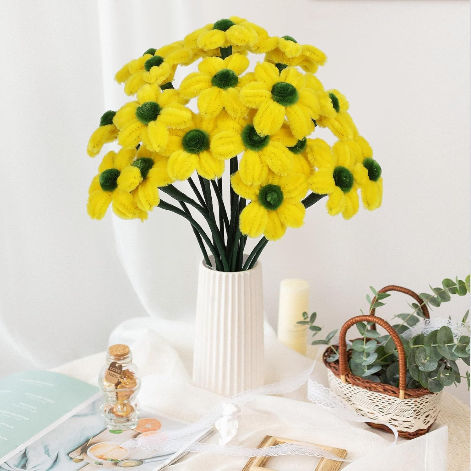 Pipe Cleaners Craft, Pipe Cleaners Craft Supplies 250PCS, Little Daisies Flower Making Kit with Instructions for Adults DIY Arts Crafts Wedding Bouquet Party image number 1