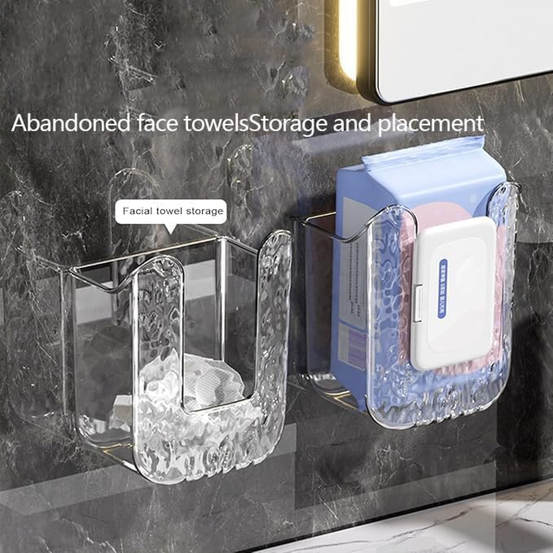 2Wet Wipes Dispenser Box, Kitchen Wipes Storage Box, No Punching Wipe Holder, Wall Mounted Tissue Box Holder, Refillable Wipes Container Box for Kitchen Bedroom Bathroom (Transparent)