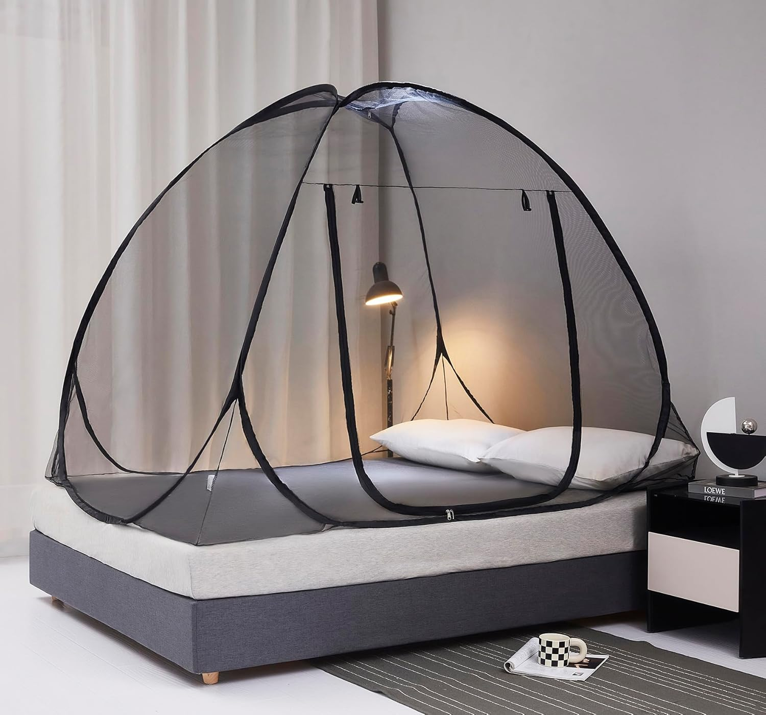 Mengersi Mosquito Net Tent for Bed,Pop-Up Bed Canopy with Net Bottom,Mosquito Netting Bed Tent for Kids Girls Boys,Bed,Suit for Indoor Outdoor (Twin, Gray) CAN3023114