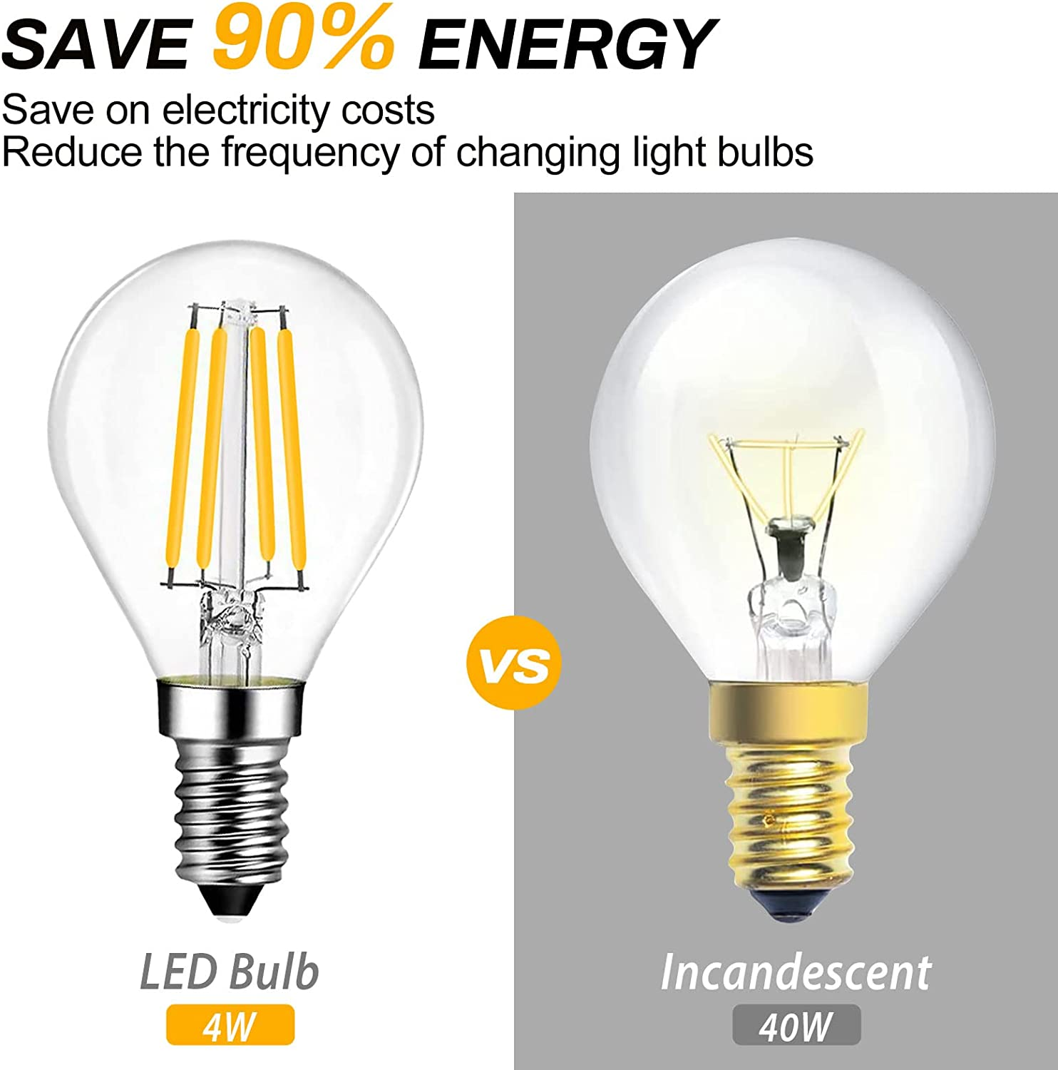 BRIMAX E14 LED Vintage Golf Ball Bulb Dimmable 4W, 40W Equivalent, Soft Warm White 2700K 400Lm, SES Filament Mini Globe Marquee Bulb, G45 Chandelier Light Bulbs, Bedroom Bulbs, 4 Pack image number 6