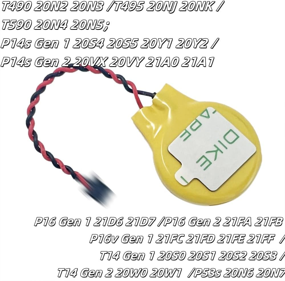 Gintai CR2032-T6 CMOS Battery Cable Replacement for Lenovo Thinkpad T490 20N2 20N3;T590 20N4 20N5;P14S Gen 2 20VX 20VY 21A0 21A1;P16 /T14 /P14S Gen 1 2 02HK903 SB10G62454 GC000000700 image number 3