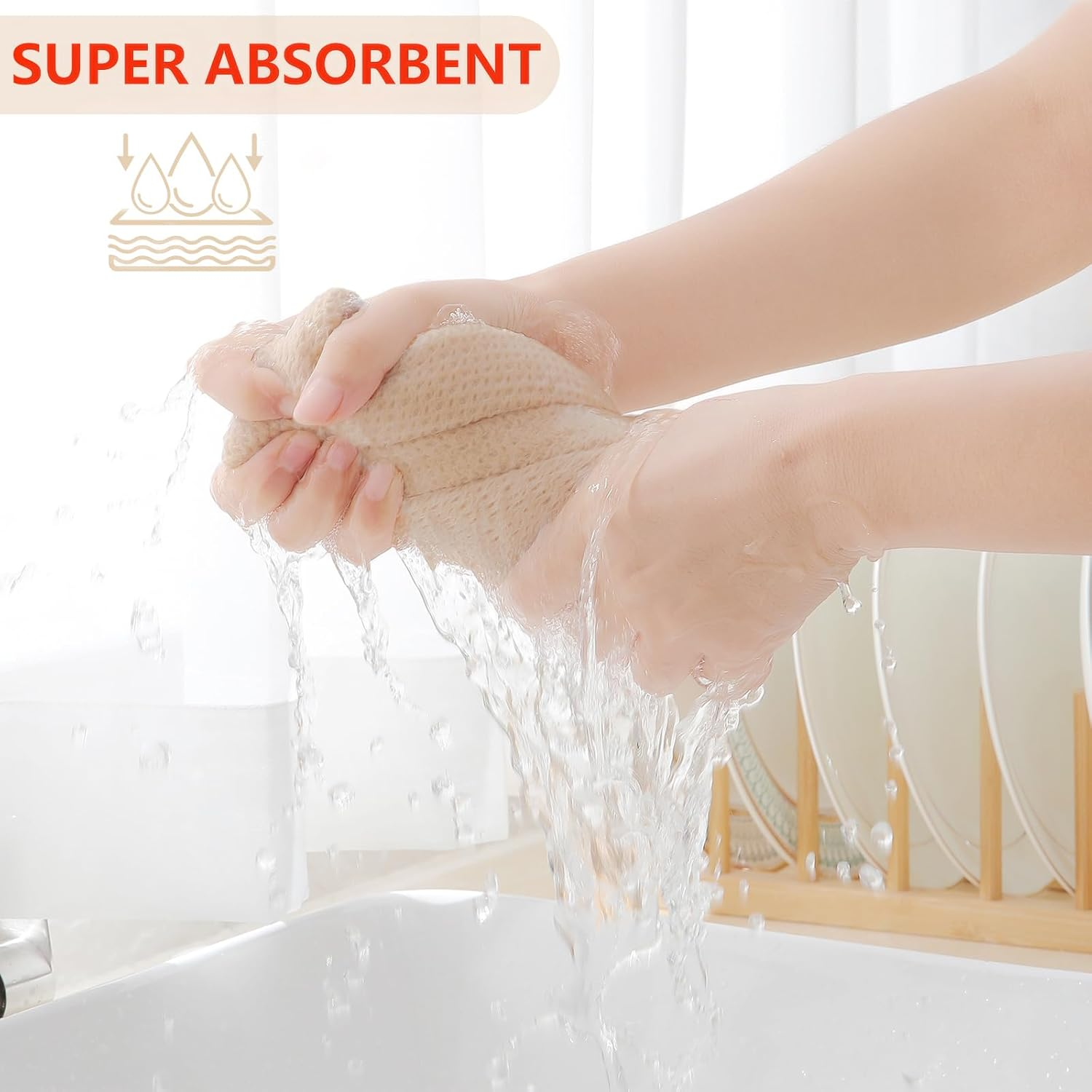 Homaxy 100% Cotton Waffle Weave Kitchen Dish Cloths, Ultra Soft Absorbent Quick Drying Dish Towels, 12X12 Inches, 6-Pack, Beige image number 2