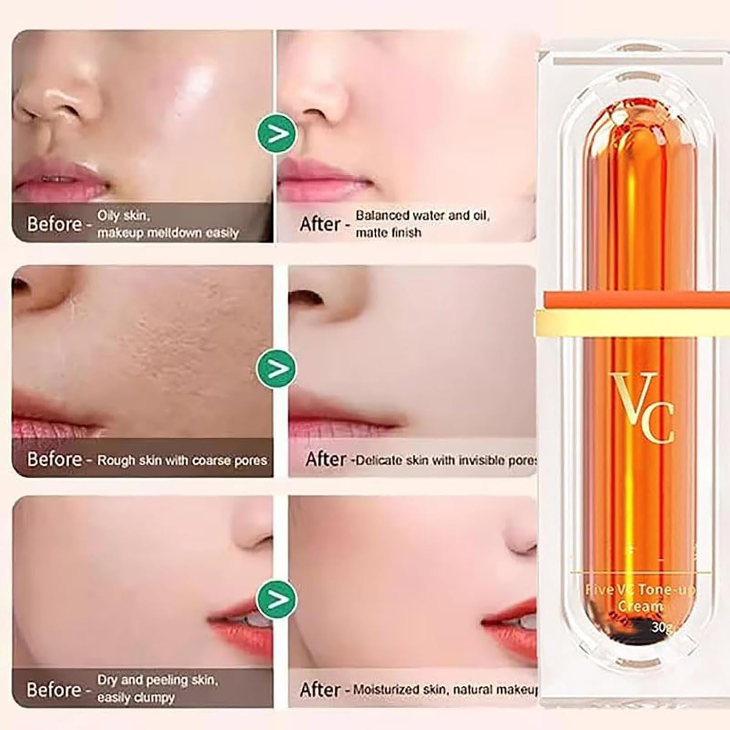 Swarous Makeup Cream, Swarous Vitamin C Makeup Tone up Cream, Five Vitamin C, Moisturizing Lady Plain Face Non Greasy for All Skin Types (2Pcs) - 1Pcs image number 2