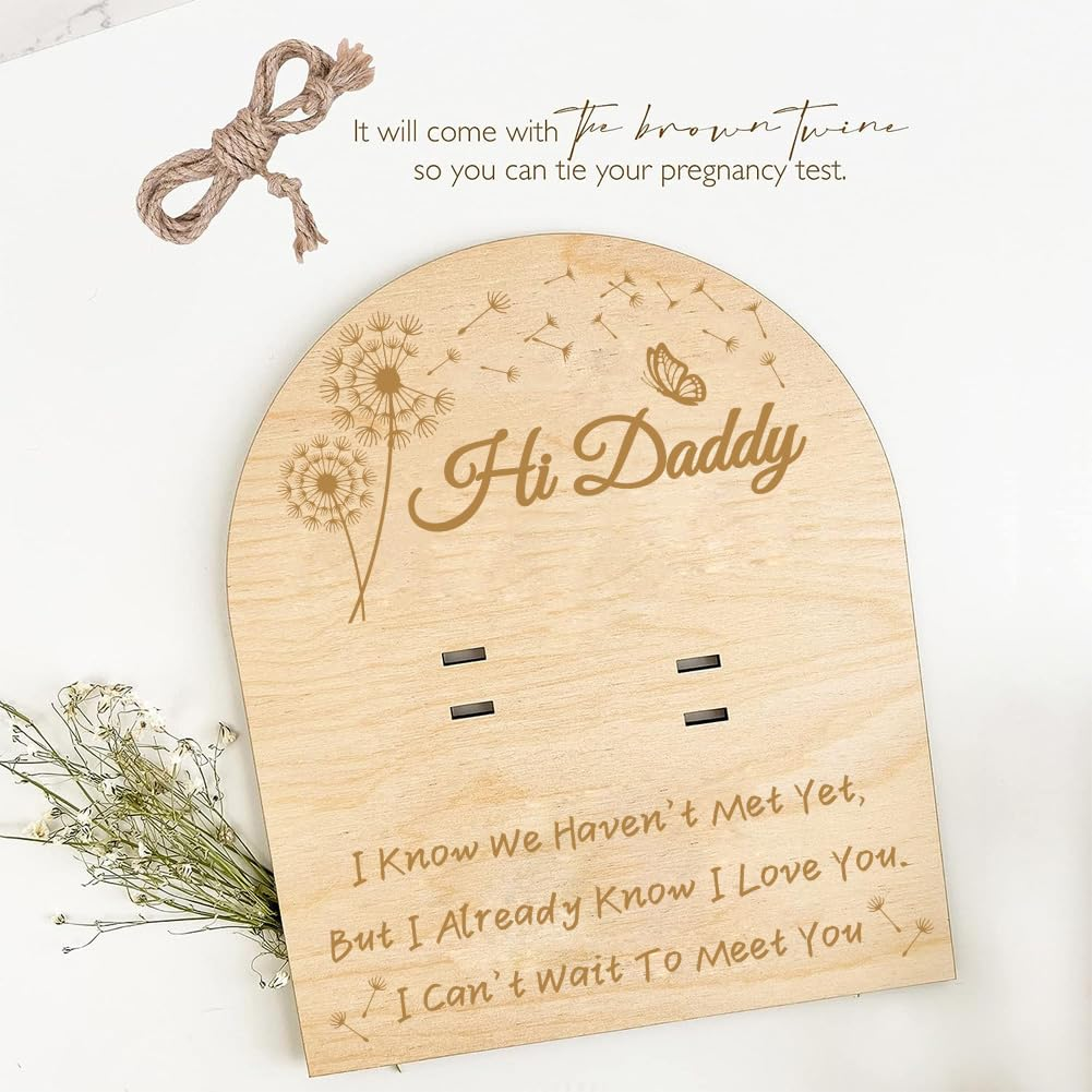 FREEBLOSS Wooden Pregnancy Announcement Sign Pregnancy Announcement for Dad Baby Reveal Ideas for Husband Hi Daddy Baby Keepsake Wooden Sign for New Dad, Dandelion image number 4