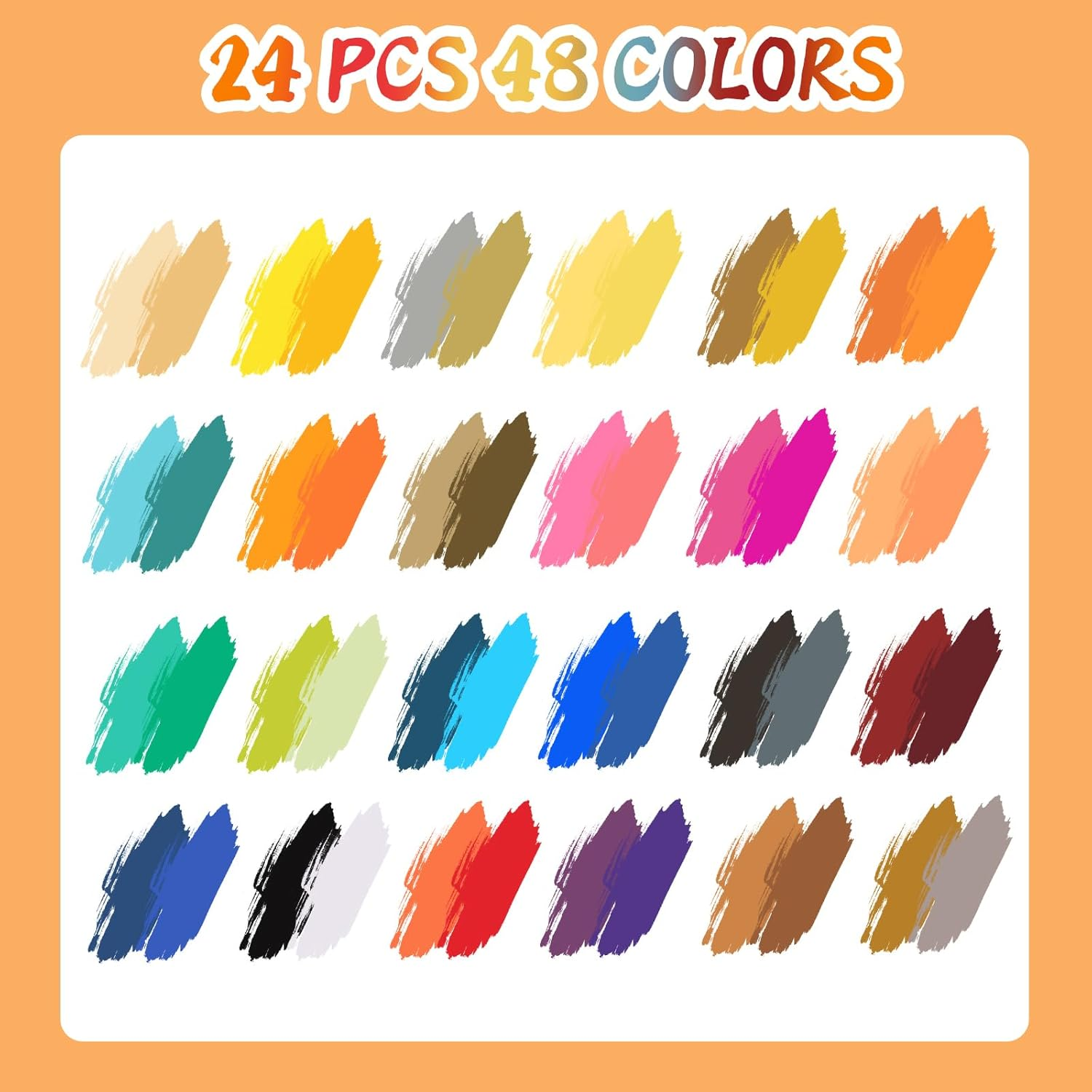 48 Colors Acrylic Paint Markers, 24 Pack Acrylic Paint Pens with Double Brush Tip for Kids and Adults, Acrylic Pens for Rocks, Eggs, Wood, Rock, Canvas, Plastic, Glass, Ceramic - 48 Colors image number 3