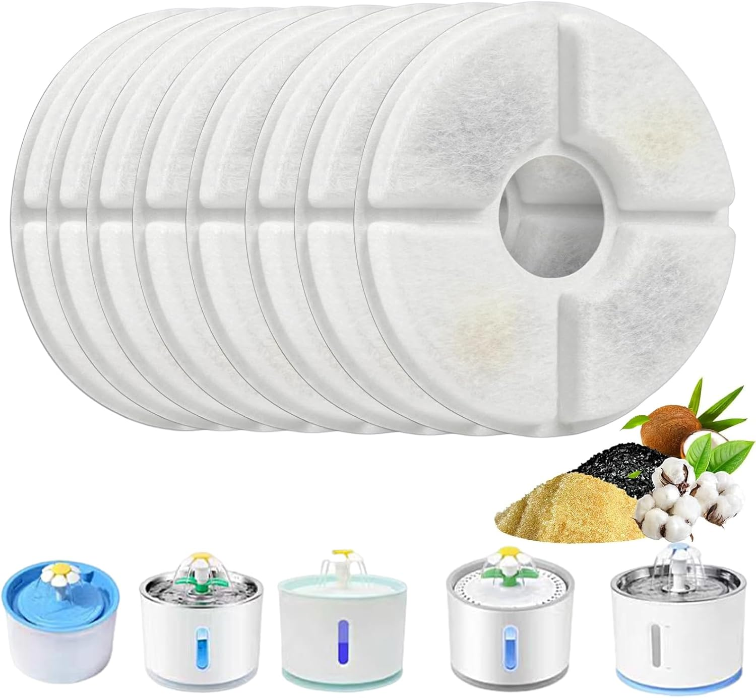 Drinking Fountain Filter round Pack of 8 Cat Fountain Filter Drinking Fountain for Cat Replacement Filter for Drinking Fountain with Resin and Activated Carbon for Cats and Dogs Water Dispenser image number 5