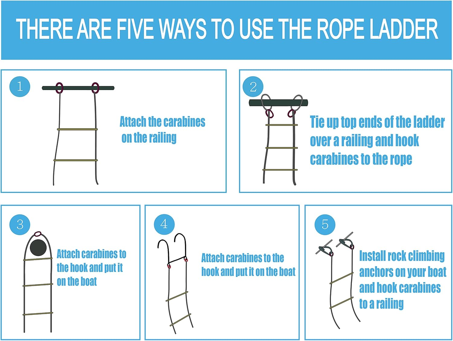 Mvbouresu Boat Rope Ladder, Heavy Duty Climbing Rope 400Lbs Strength, 14Mm Reinforced Polyester Line, Rigid Resin Step Design, Outdoor Ladder for Inflatable Boat, Kayak, Motorboat, Canoeing (4 Step) image number 4