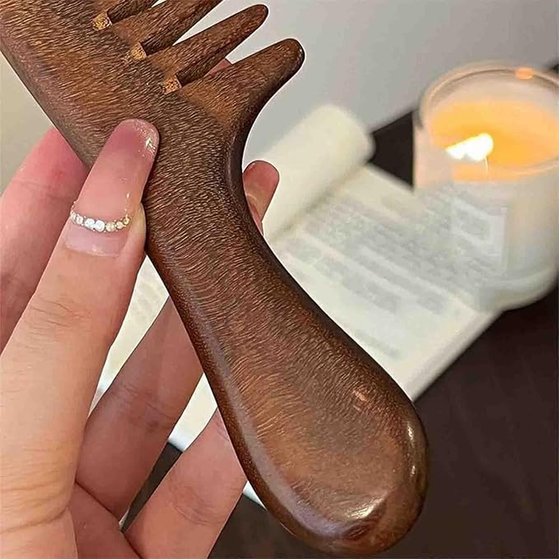 WEZCHUGHAOL Walnut Wood Hair Comb, Wide Tooth Design for Curly Hair, Natural Handmade image number 5