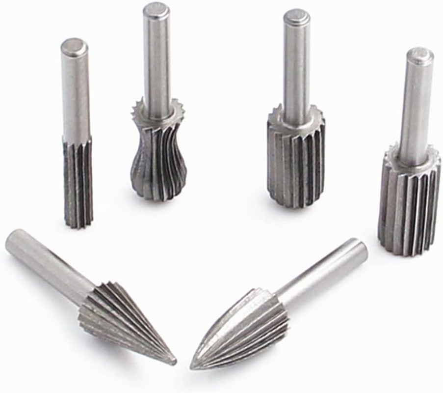 ZONADA 6Pcs in Set Rotary Cutting Burr Set Grinder Bit 6Mm round Carton Steel Shank Woodworking PVC Carving Tools image number 1