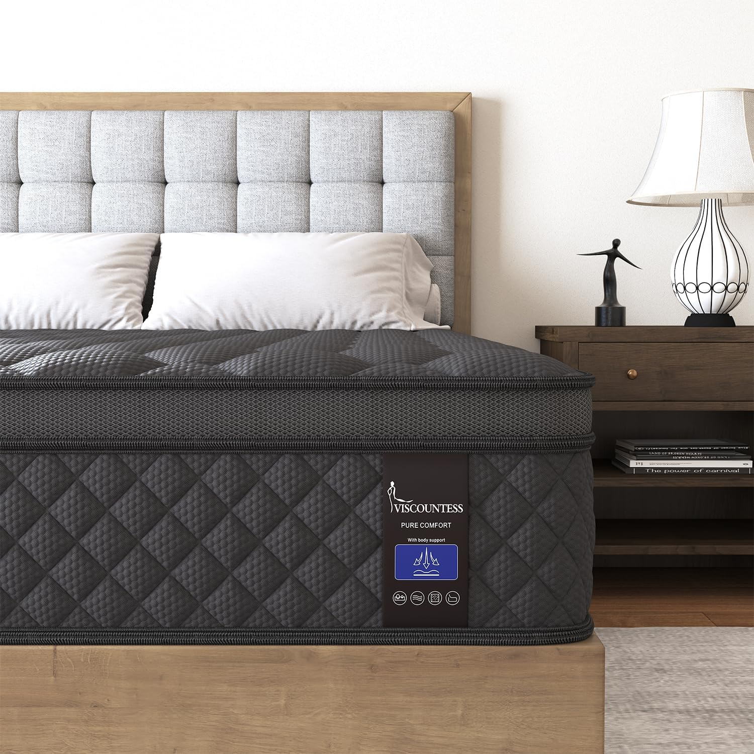 Double Hybrid Mattress Euro Top Medium Firm for Back & Lumbar Support, Individual Pocket Spring Mattresses for Motion Isolation & Pressure Relief
