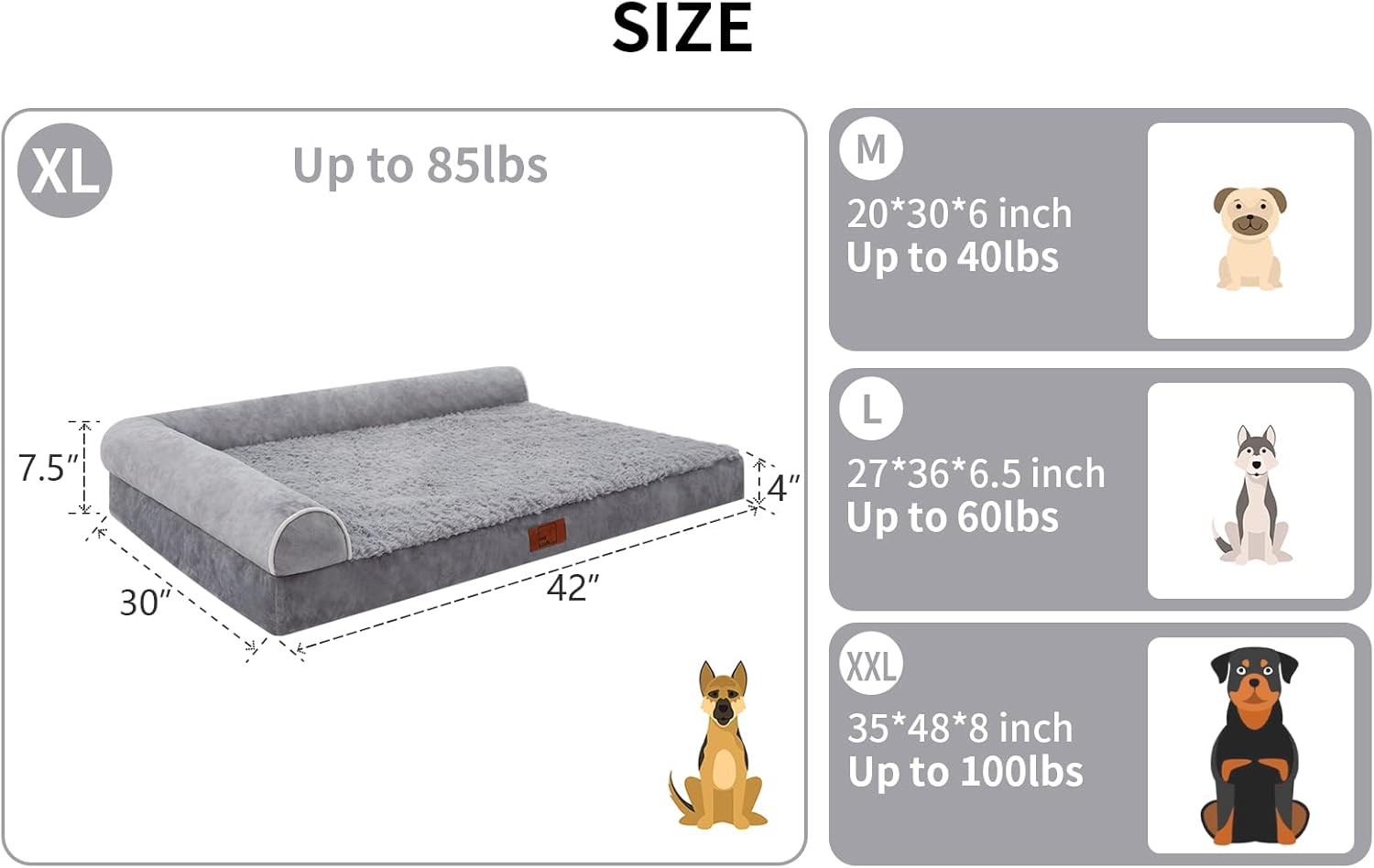 Bolster Dog Bed for Extra Large Dogs, Memory Foam Orthopedic L-Shape Dog Beds with Removable Washable Cover, Cozy Plush Dog Sofa, Pet Bed with Waterproof Lining and Nonskid Bottom image number 2
