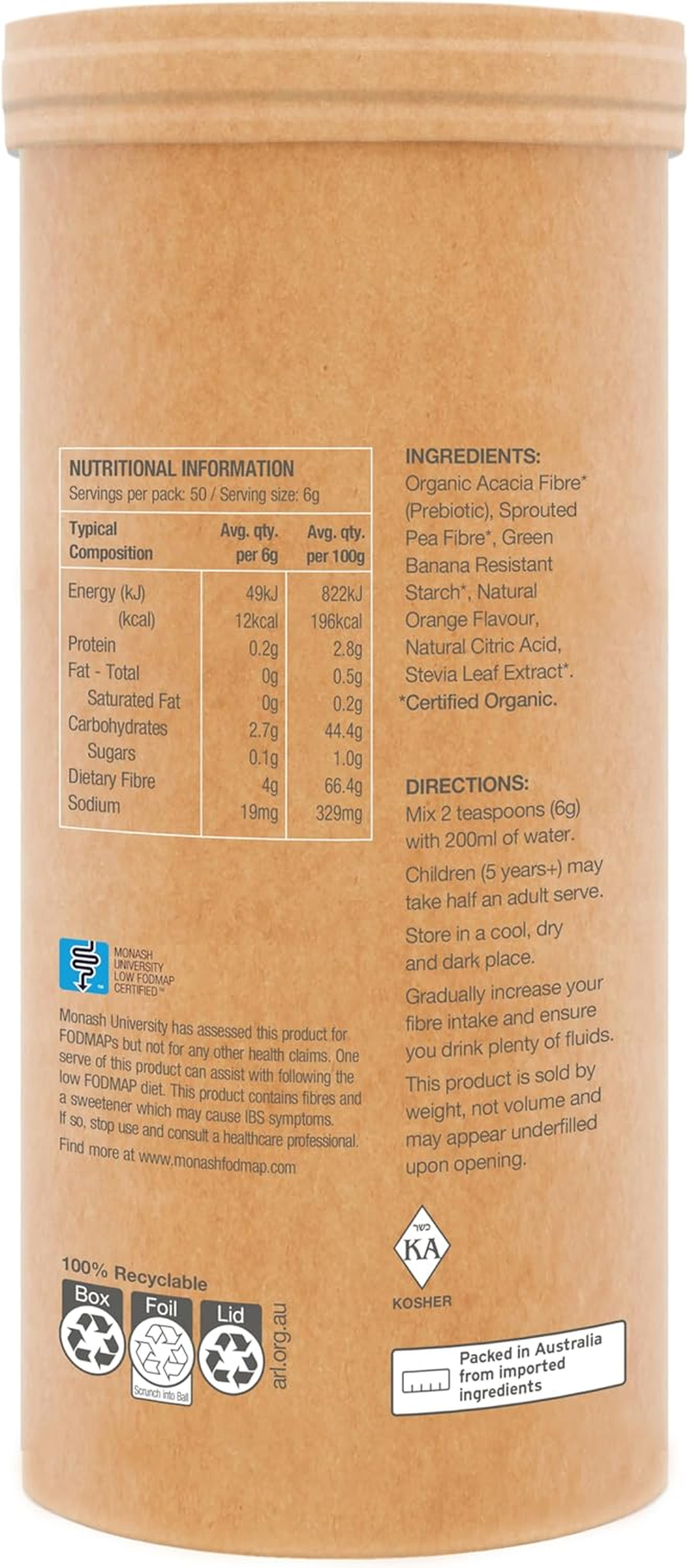 Raw Real Food Nutrients Organic Fibre &ndash; Gut Health & Regularity Support | Low FODMAP Prebiotic from Green Banana | Plant-Based, Vegan, Certified Organic, Irritation-Free, Orange &ndash; 300G image number 2