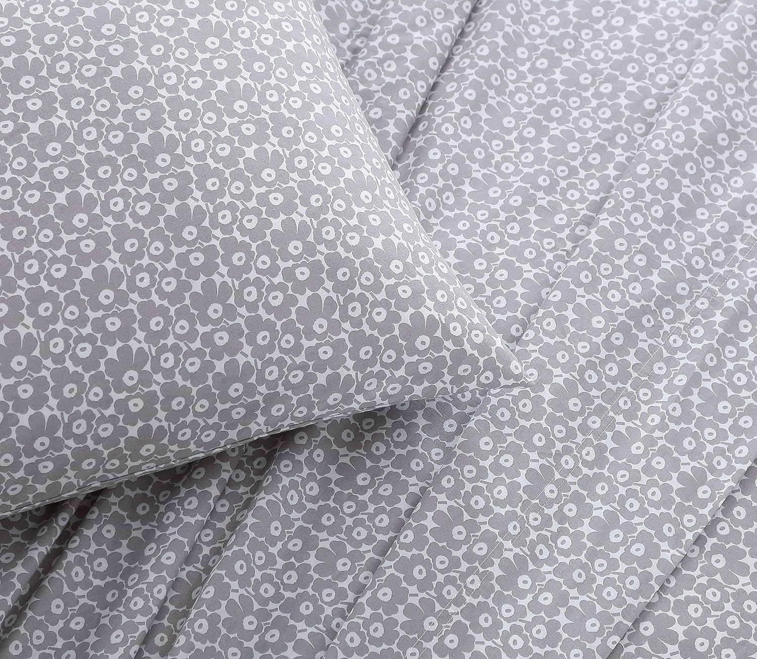 MARIMEKKO - Queen Sheets, Cotton Percale Bedding Set, Crisp & Cool Home Decor (Pikkuninen Unikko Grey, Queen) image number 4